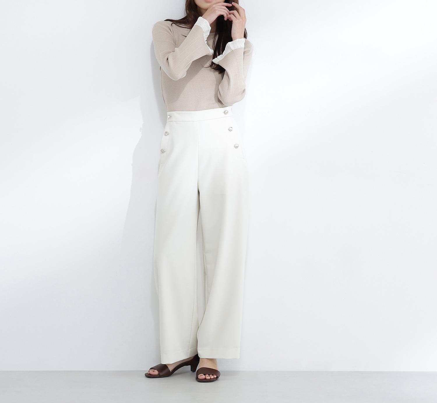 レーシーカフスリブニット ベージュ系2