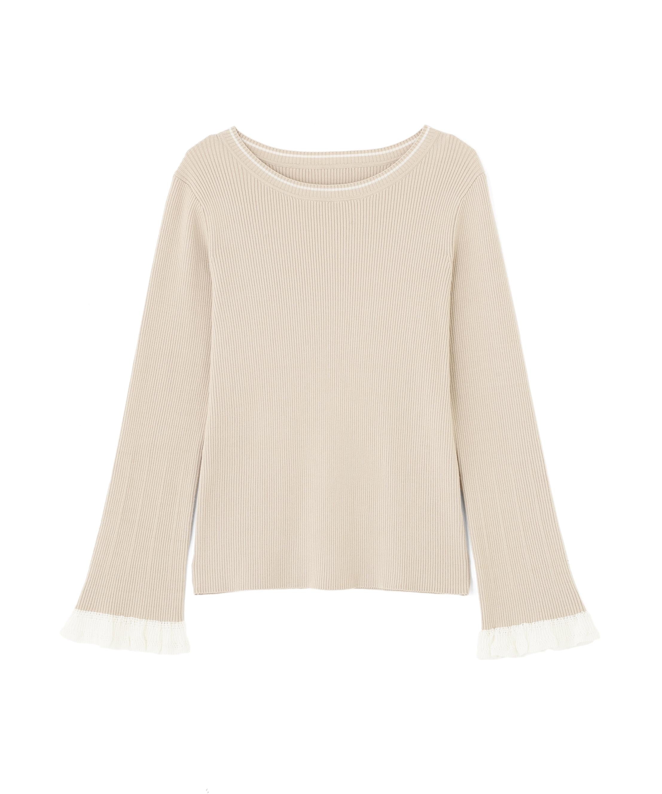 レーシーカフスリブニット ベージュ系2