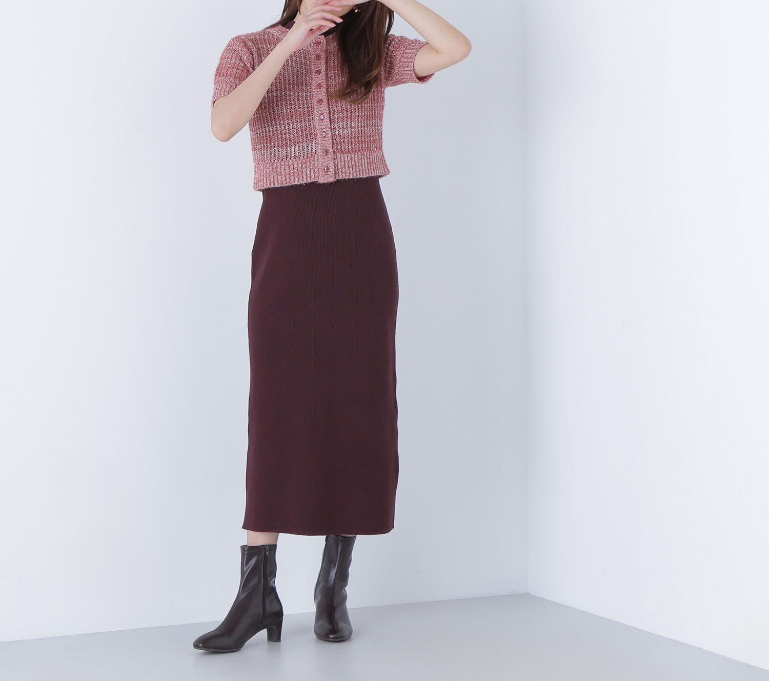 フィルムラメカーデセットニットワンピース ブラウン×ミックス2