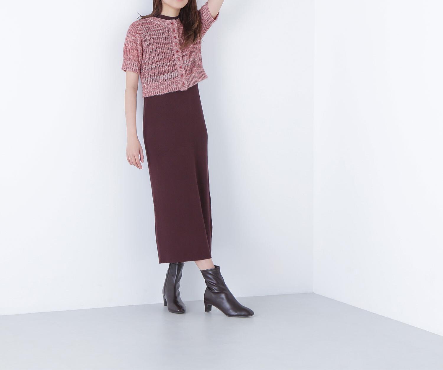 フィルムラメカーデセットニットワンピース ブラウン×ミックス2