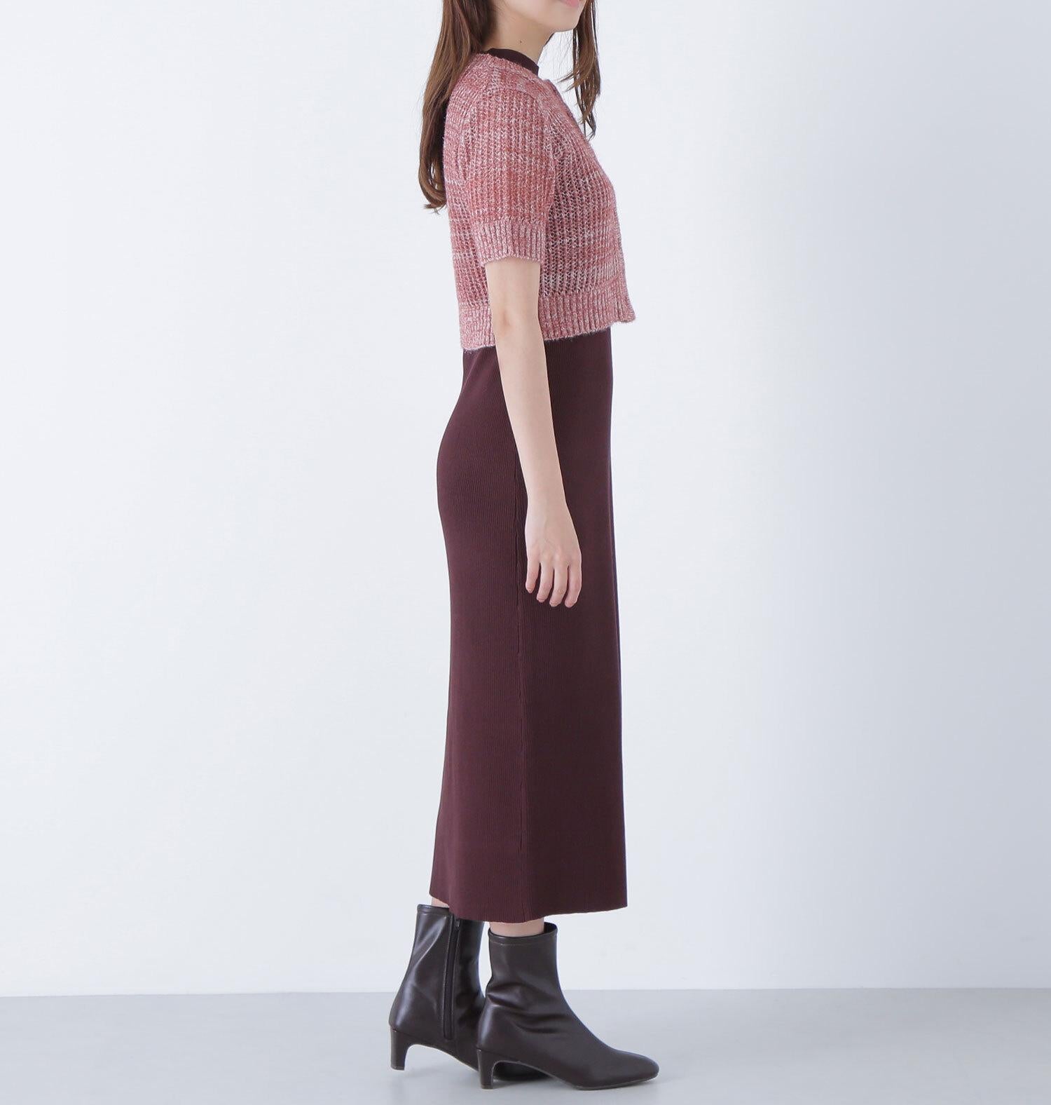 フィルムラメカーデセットニットワンピース ブラウン×ミックス2