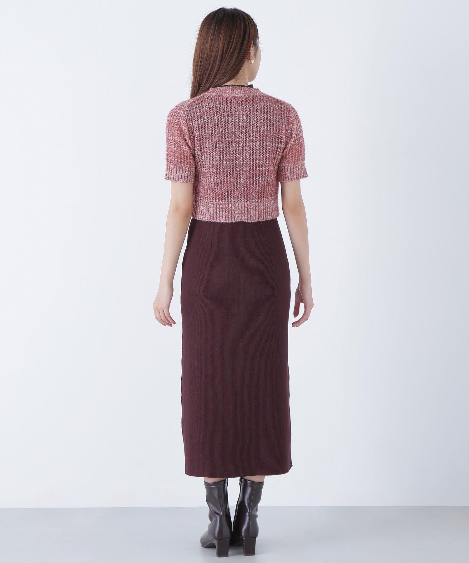 フィルムラメカーデセットニットワンピース ブラウン×ミックス2