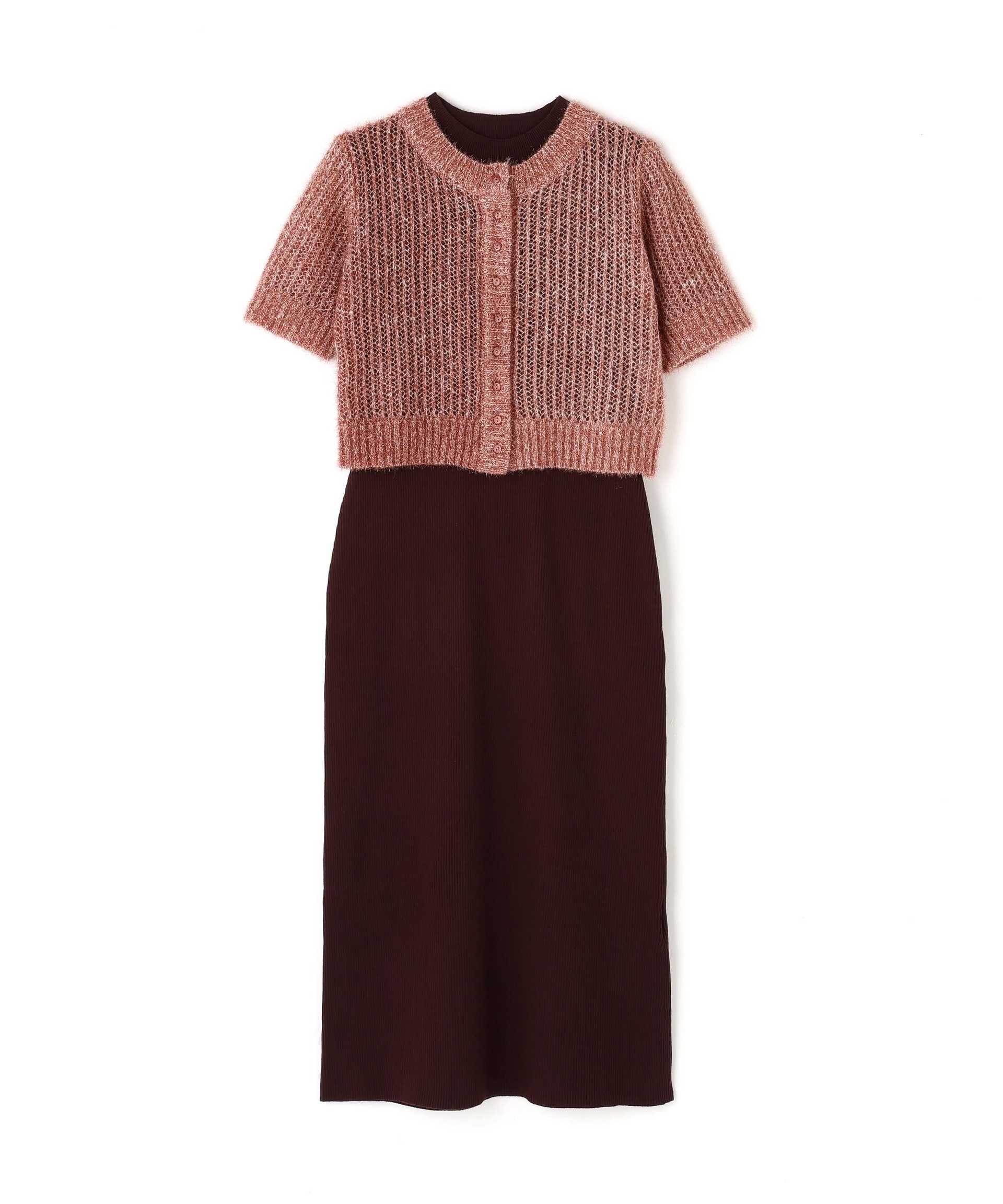 フィルムラメカーデセットニットワンピース ブラウン×ミックス2