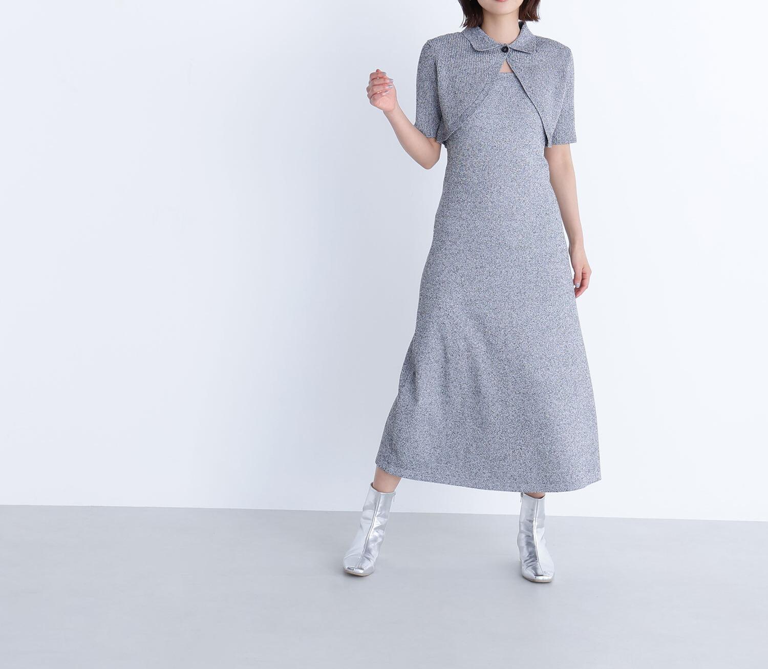 ショートボレロセットニットワンピース ブラックミックス2