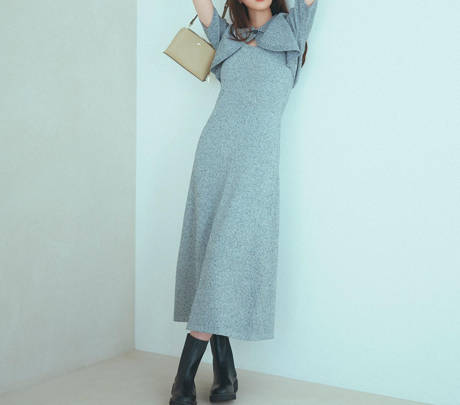 ショートボレロセットニットワンピース ブラックミックス2