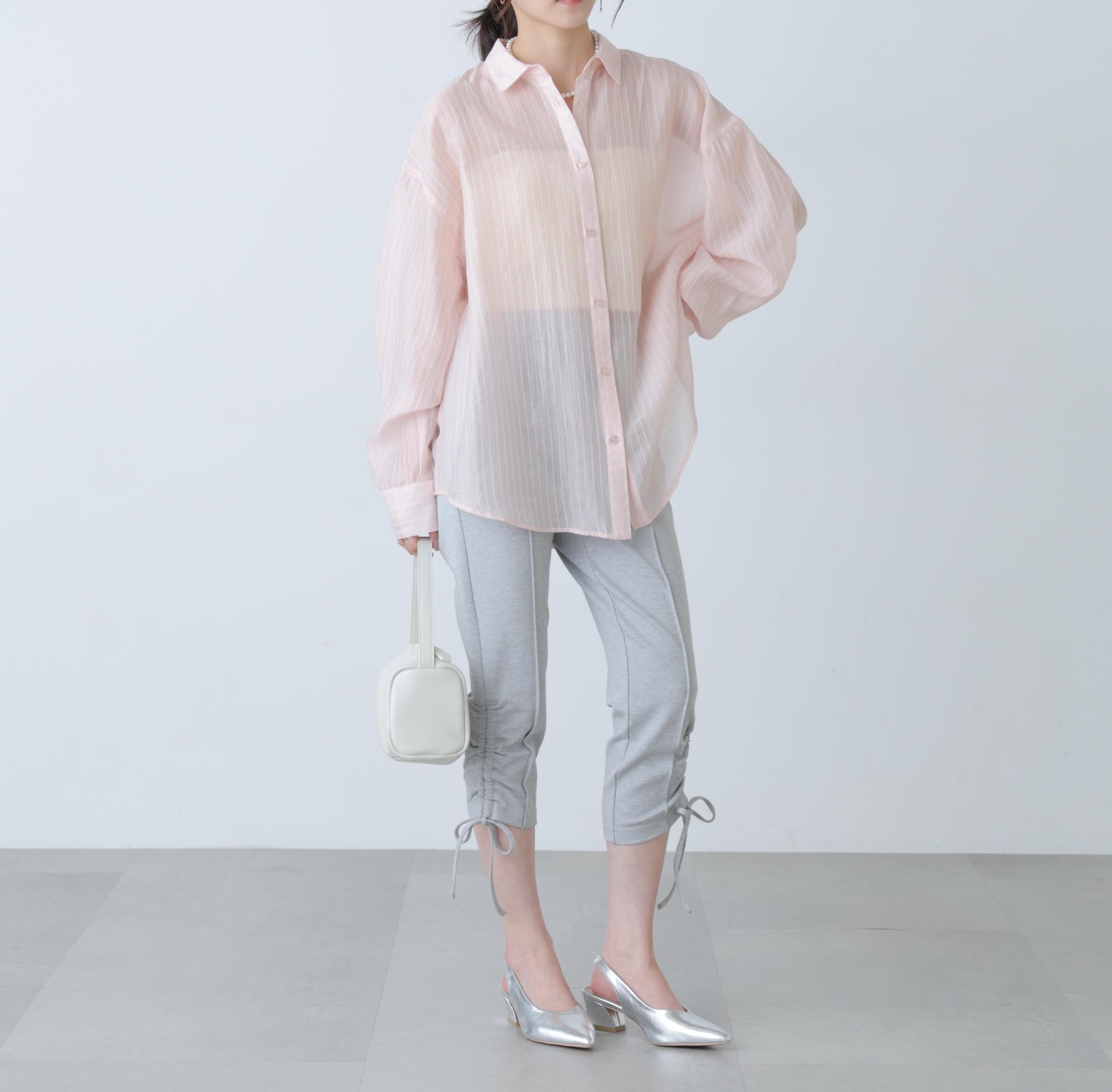 シアーダブルストライプシャツ ピンクベース1