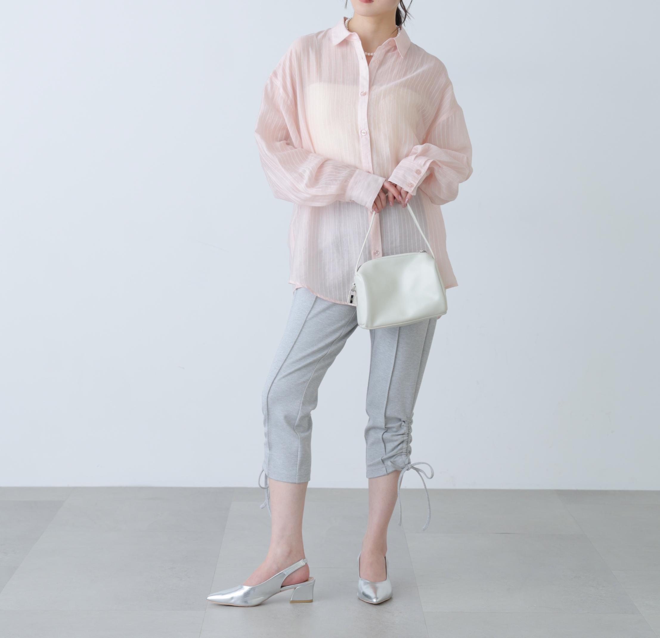 シアーダブルストライプシャツ ピンクベース1