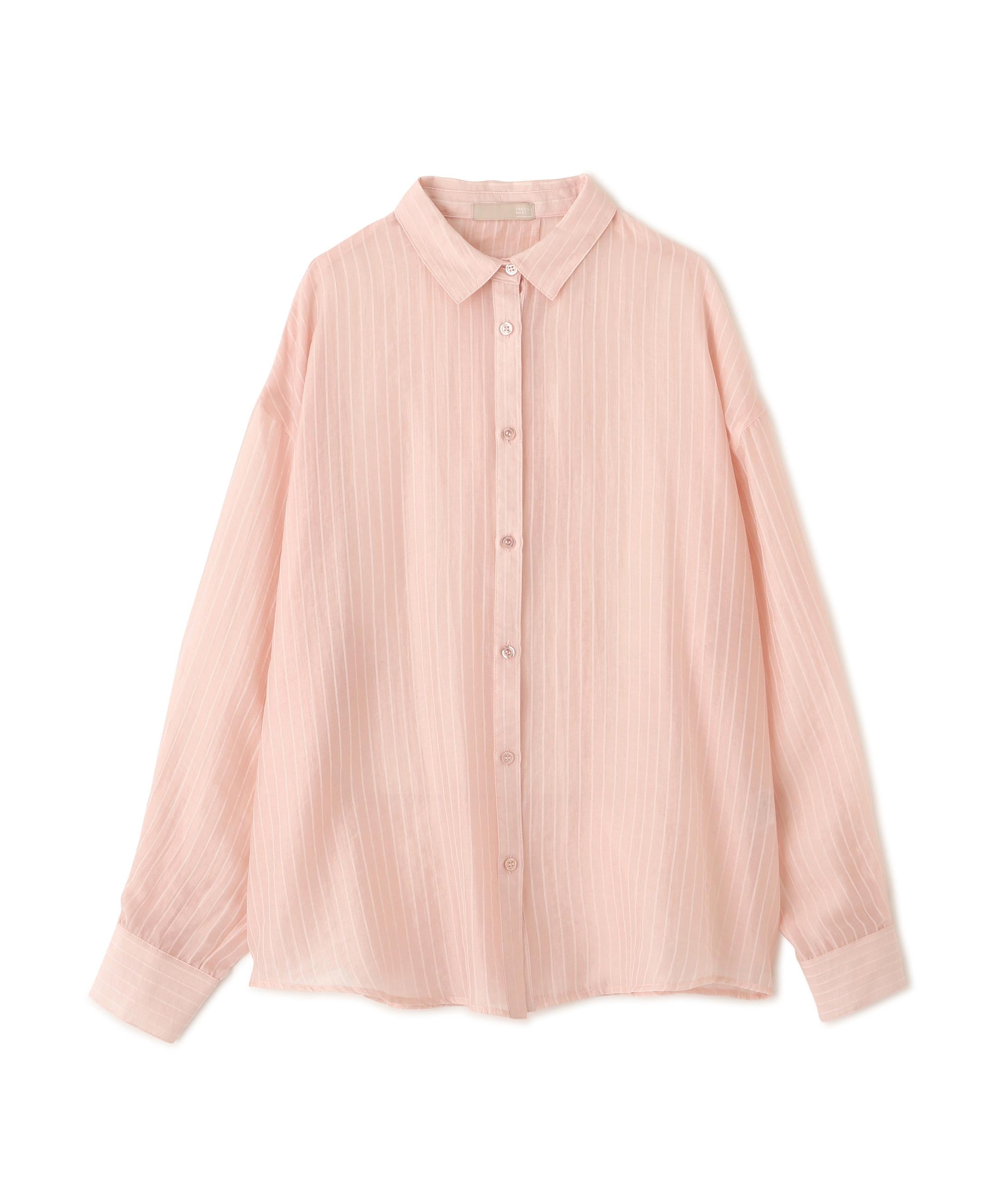 シアーダブルストライプシャツ ピンクベース1