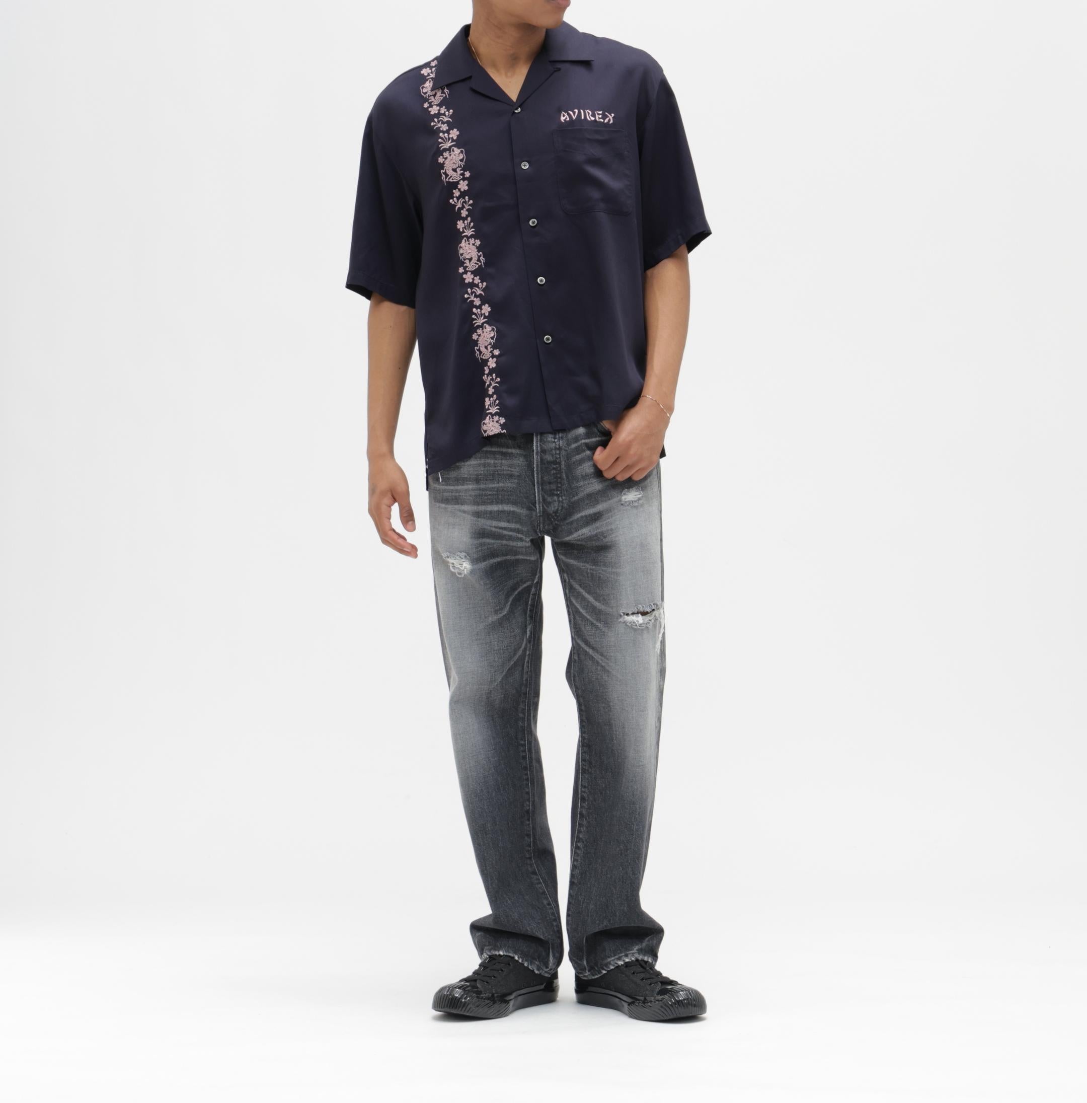 SOUVENIR S/S SHIRT”DRAGON &CHERRY BLOSSOMS” ネイビー