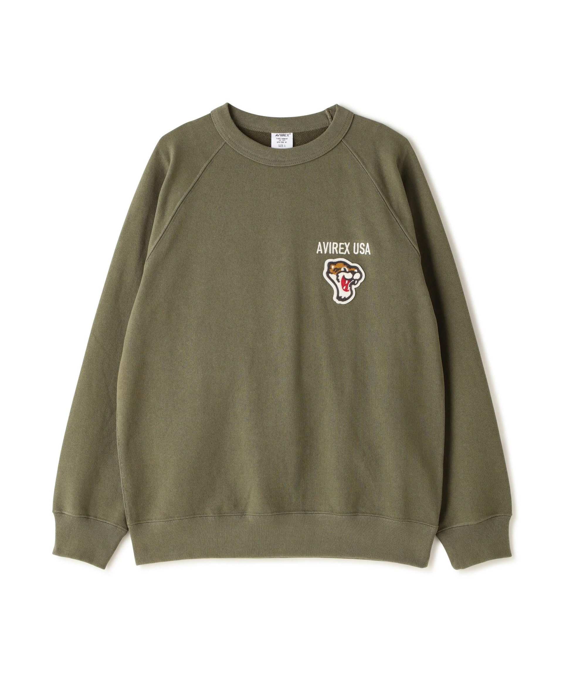 C>EWNECK SWEAT F>YING TIGE>S / クルーネックスウェット フライングタイガース / AVI>EX オリーブ
