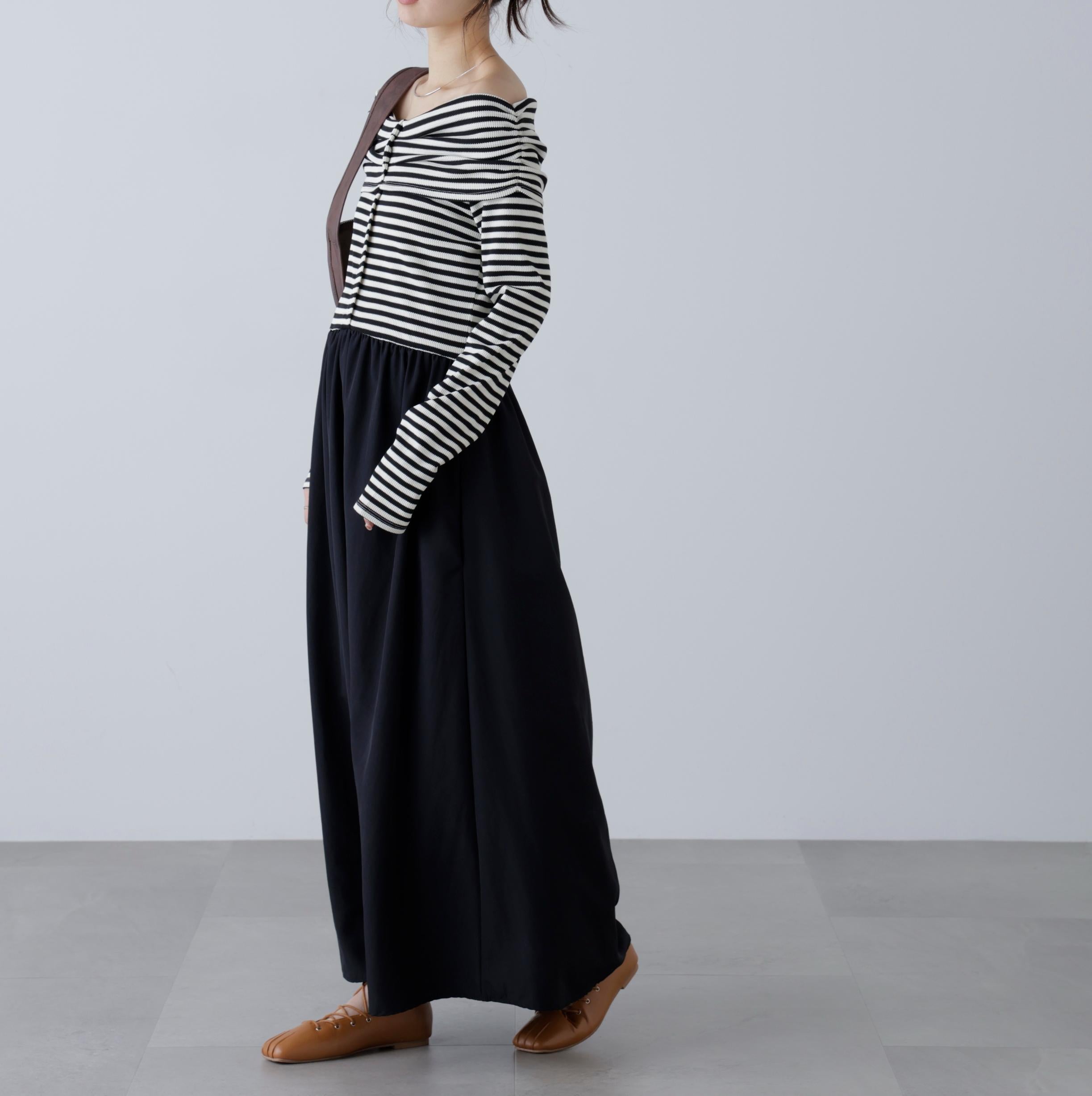 オフショルドッキングワンピース ボーダー1