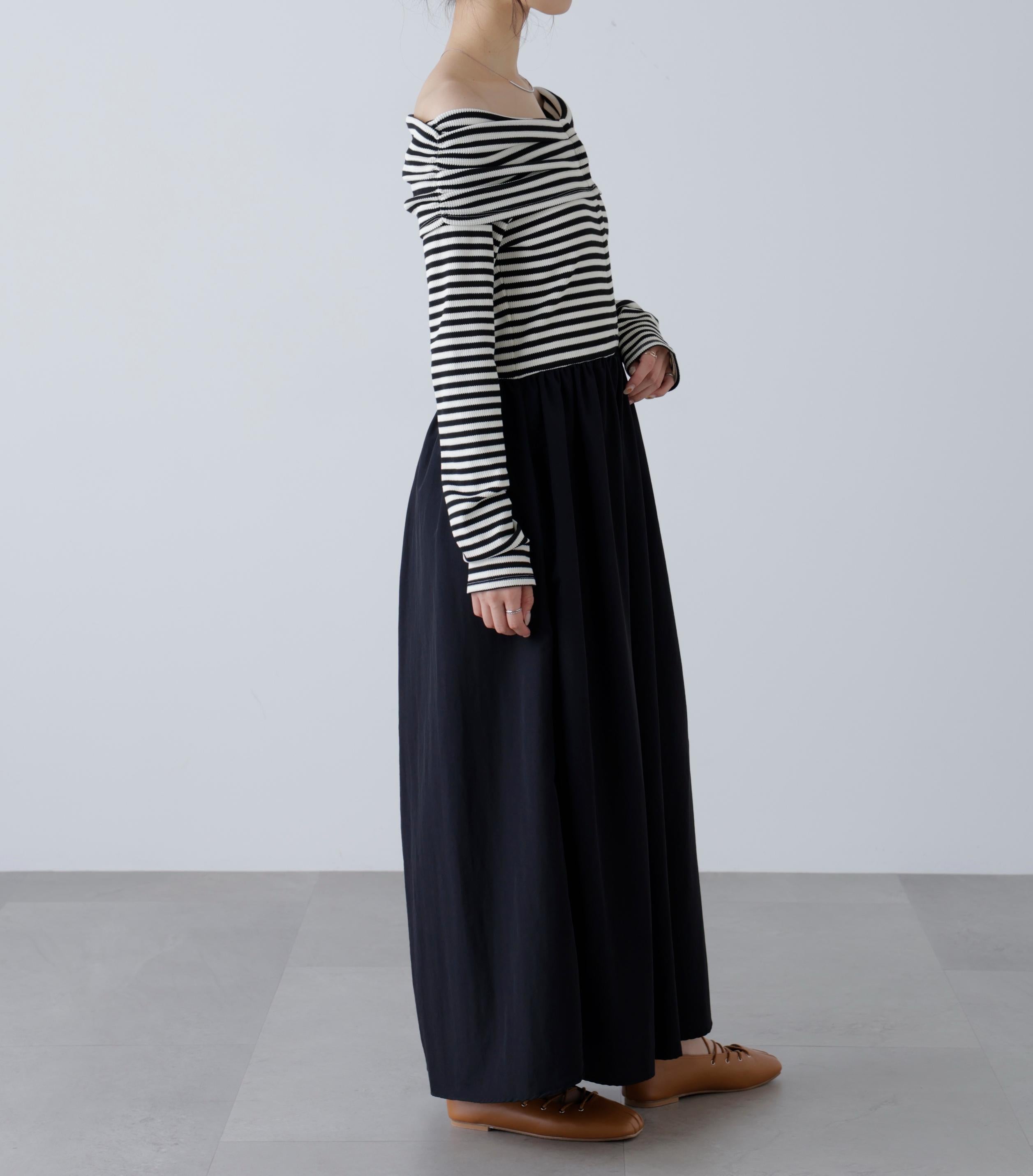 オフショルドッキングワンピース ボーダー1