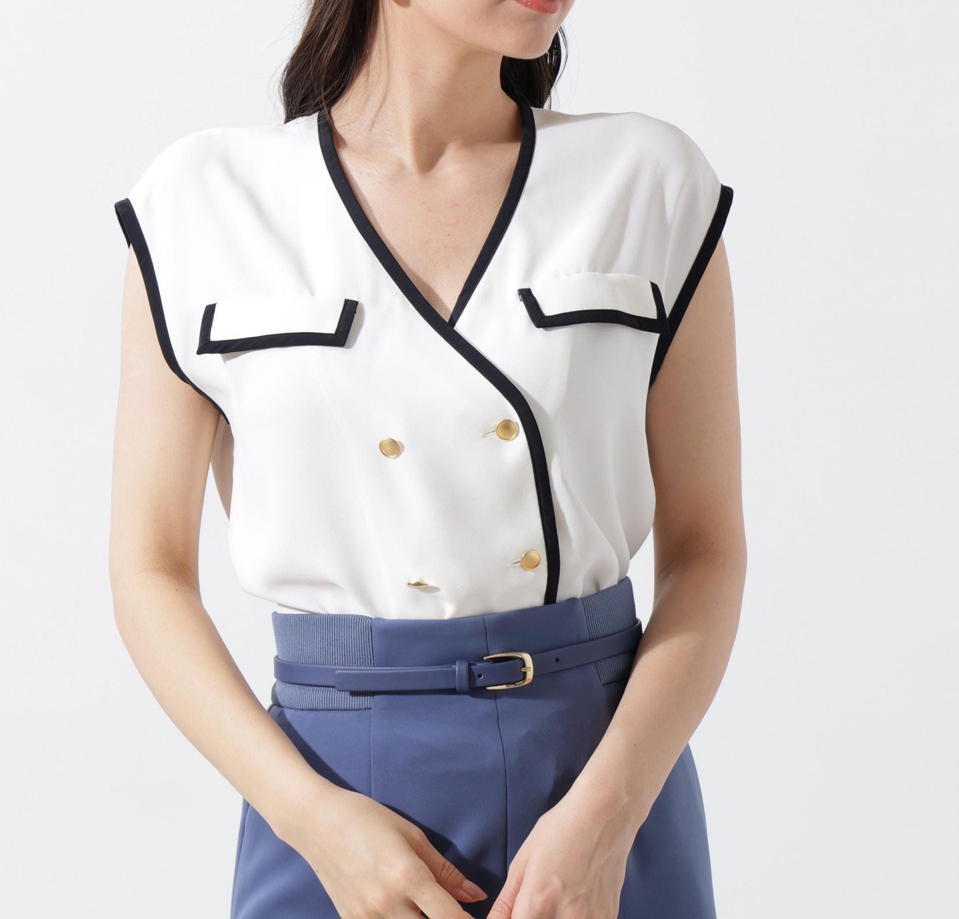 パイピングダブルブラウス ホワイト