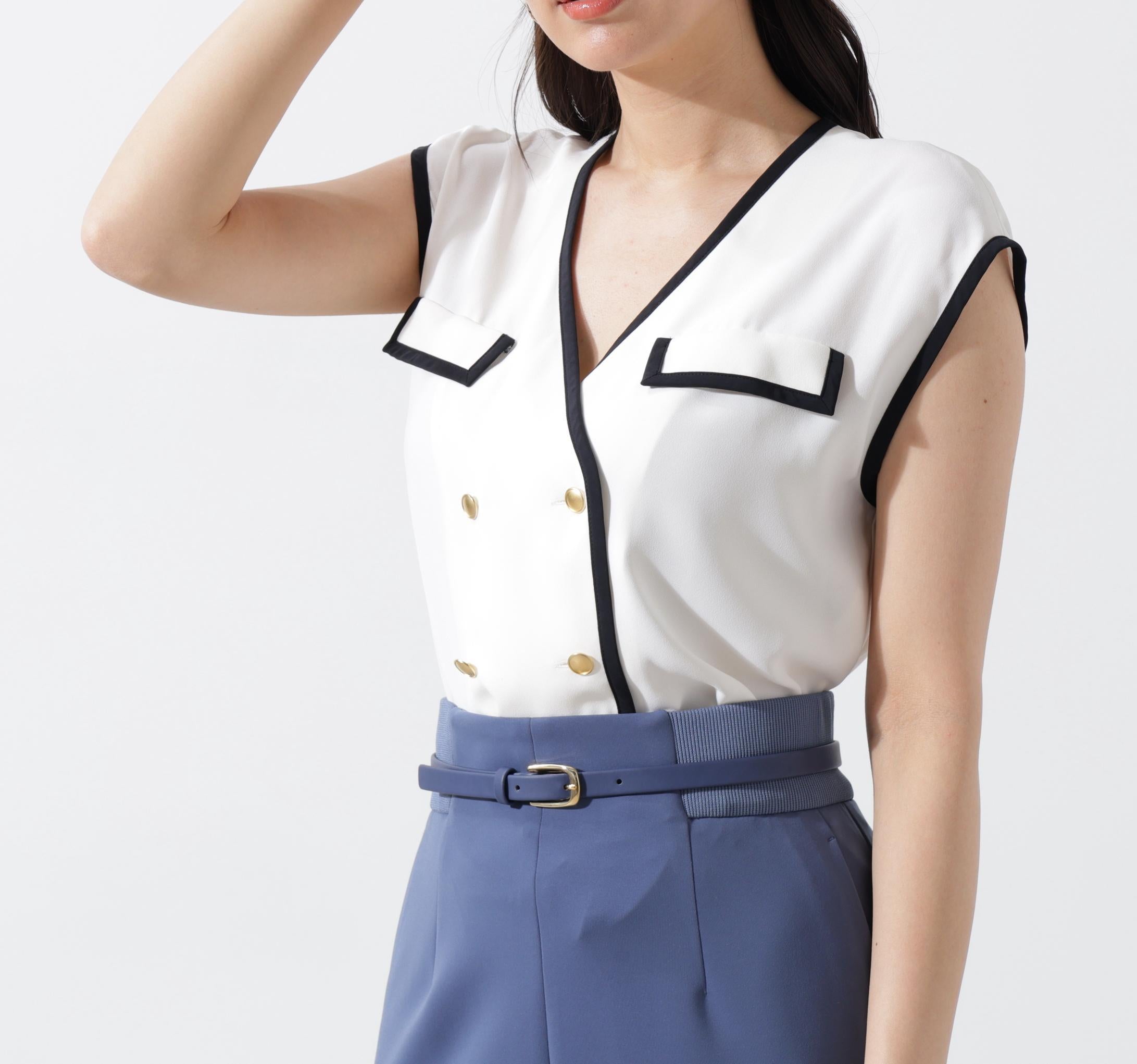 パイピングダブルブラウス ホワイト