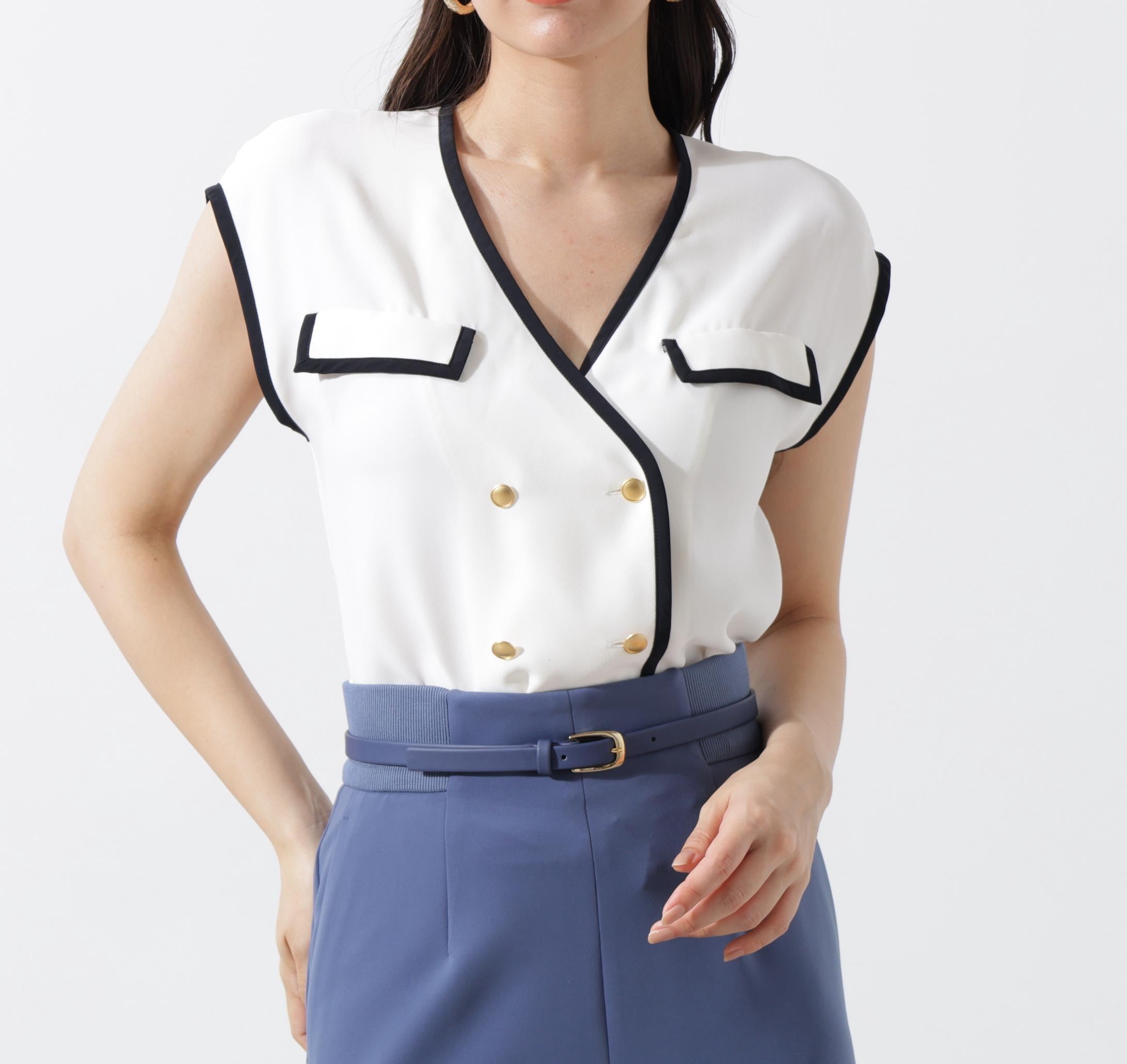 パイピングダブルブラウス ホワイト