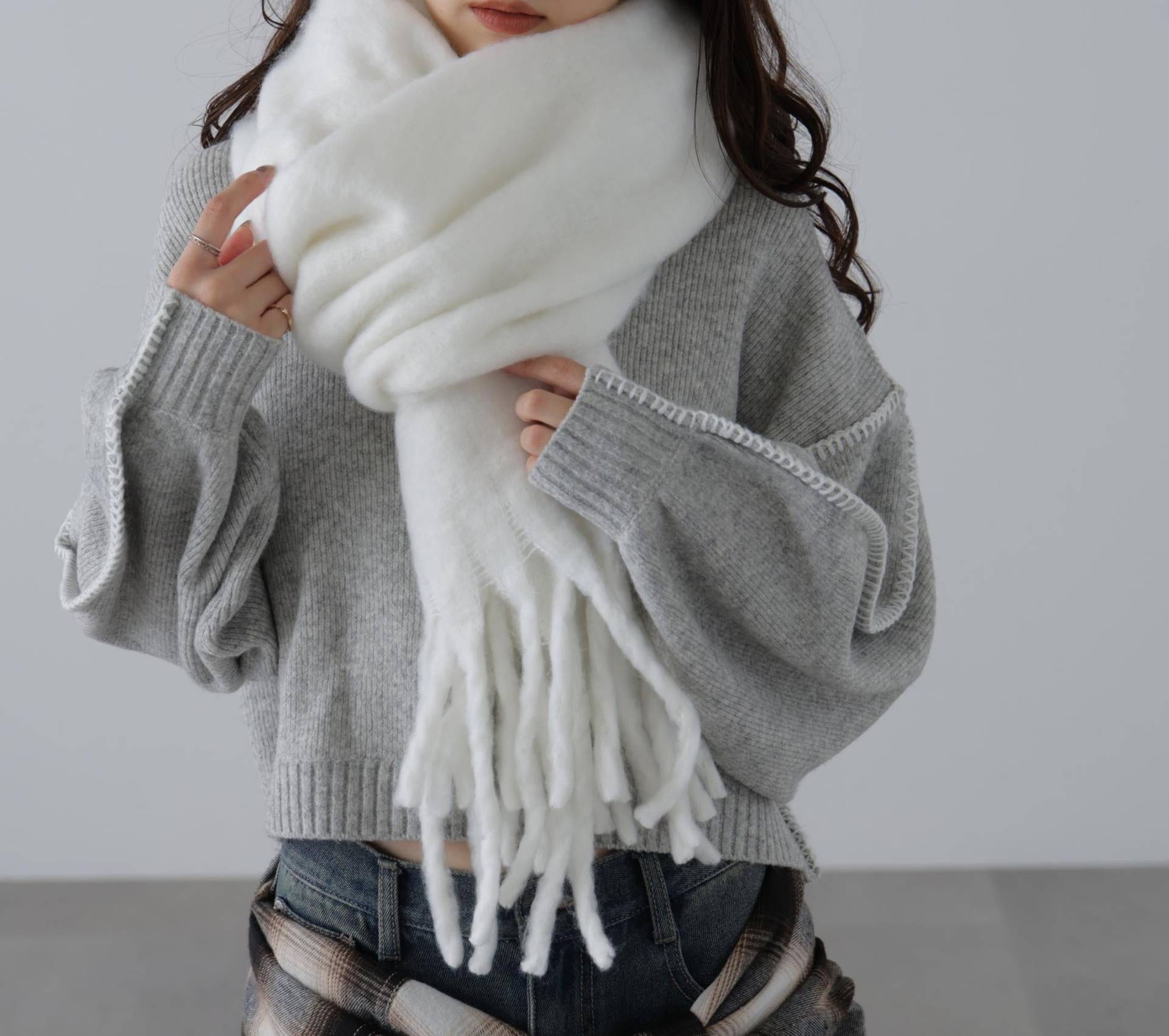 大判無地ストール ホワイト