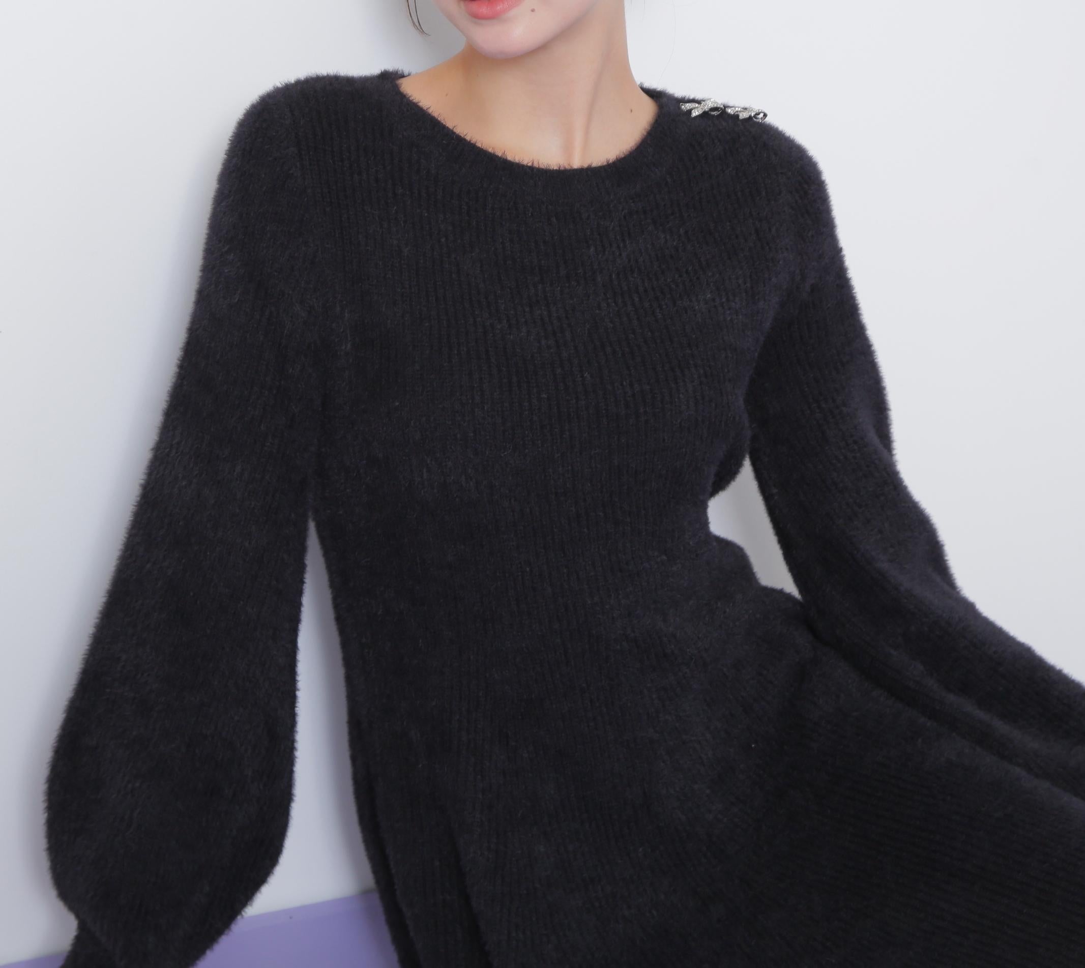 シャギーミニニットワンピース ブラック