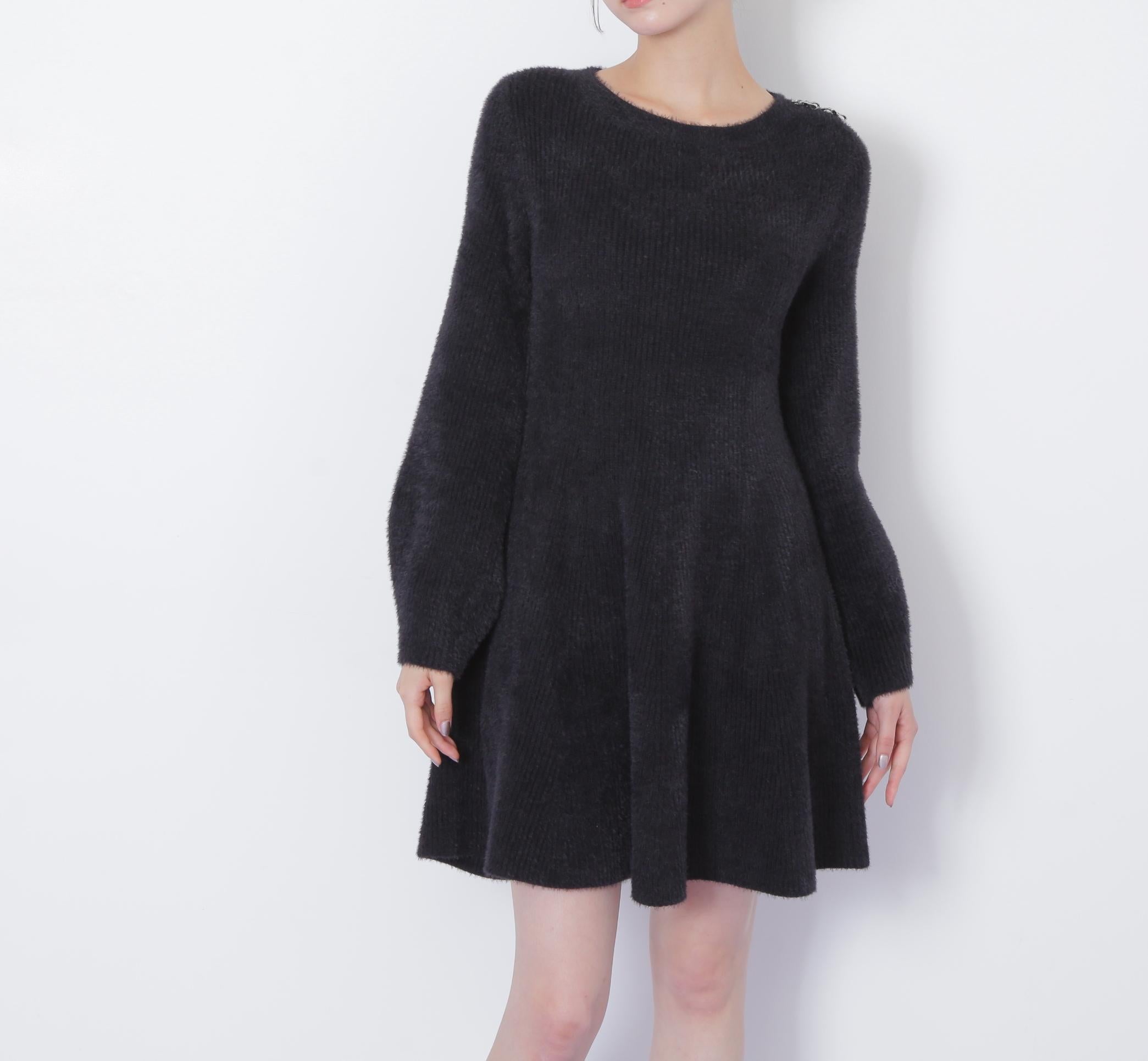 シャギーミニニットワンピース ブラック