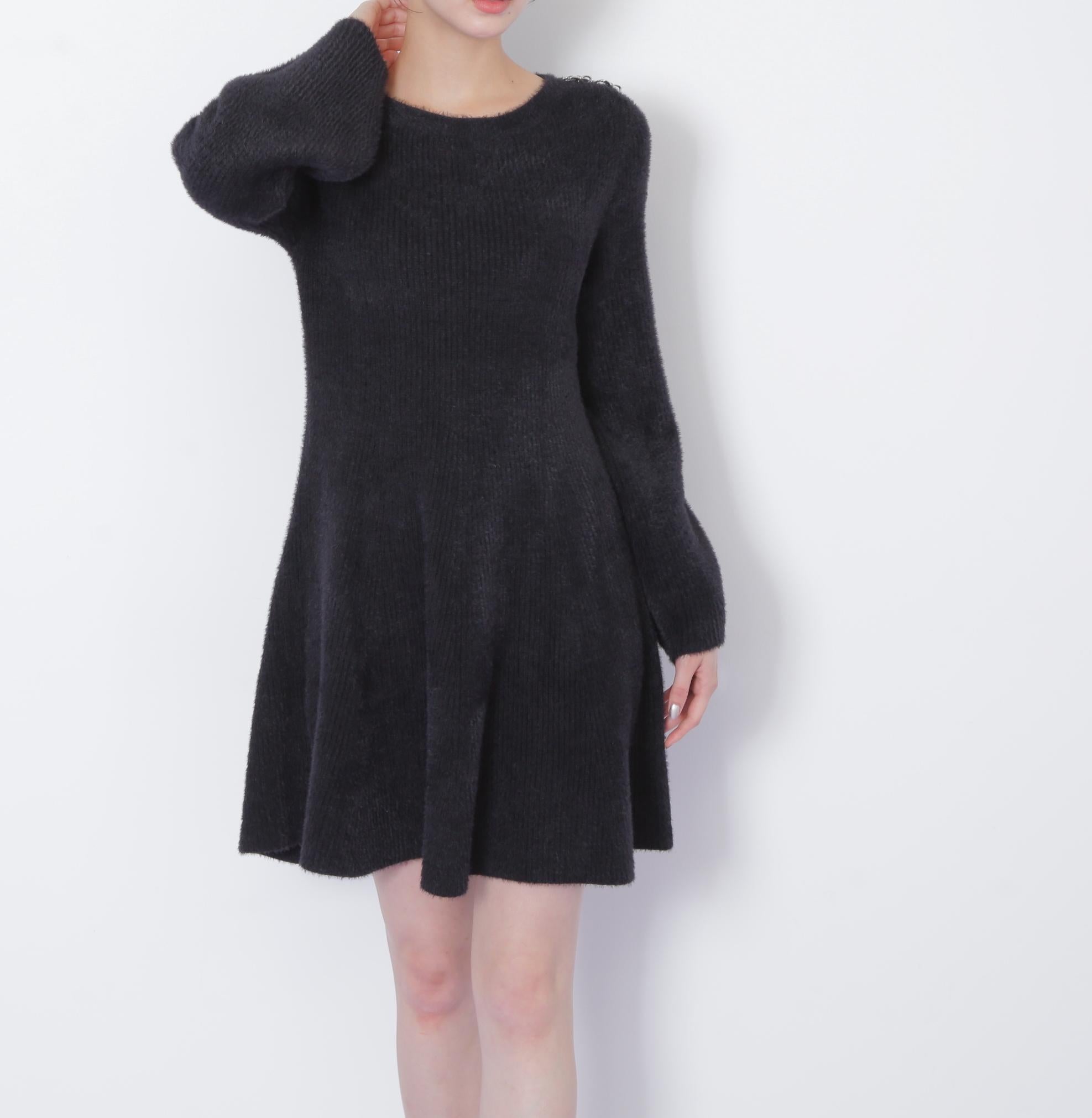 シャギーミニニットワンピース ブラック