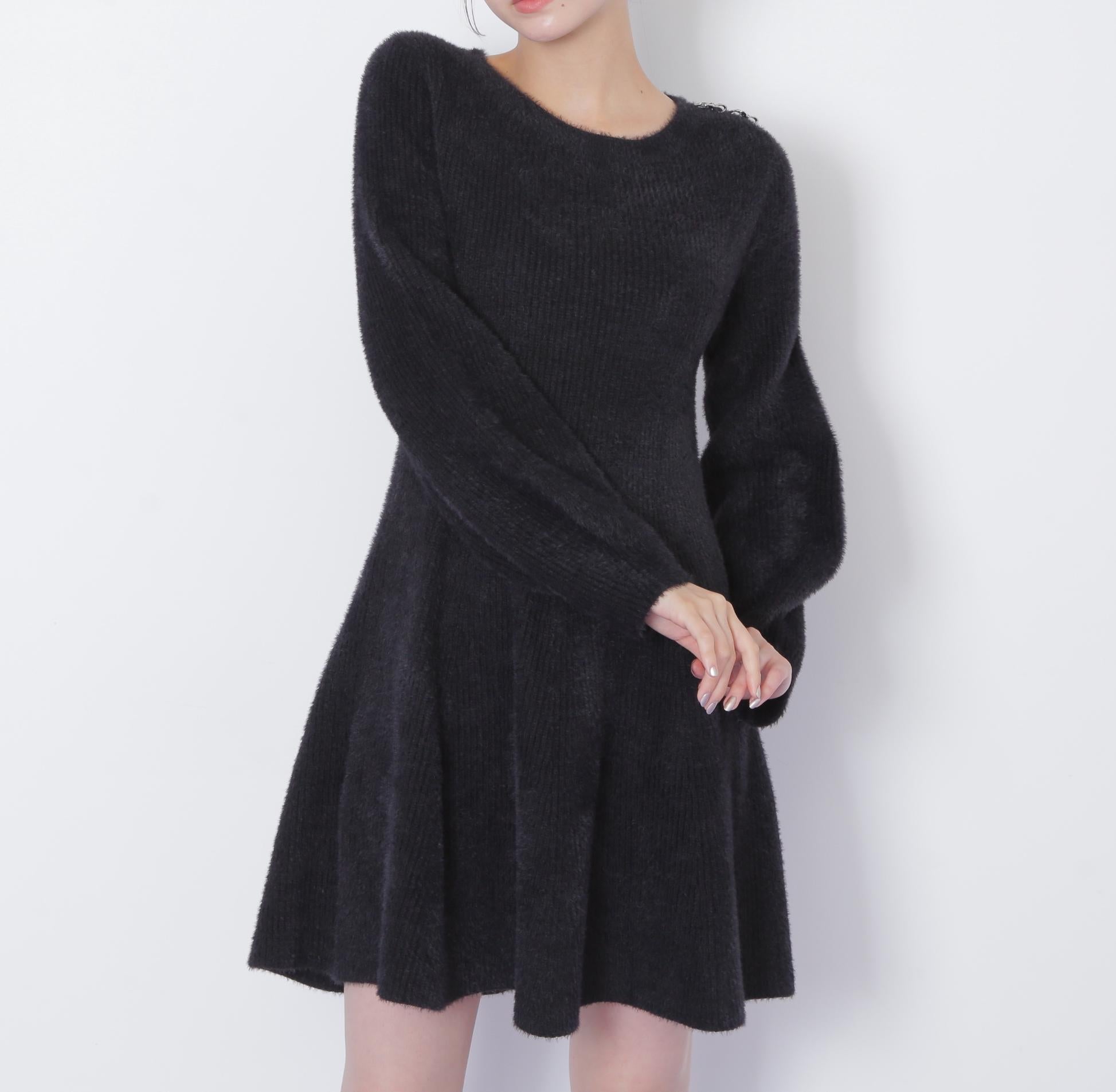 シャギーミニニットワンピース ブラック