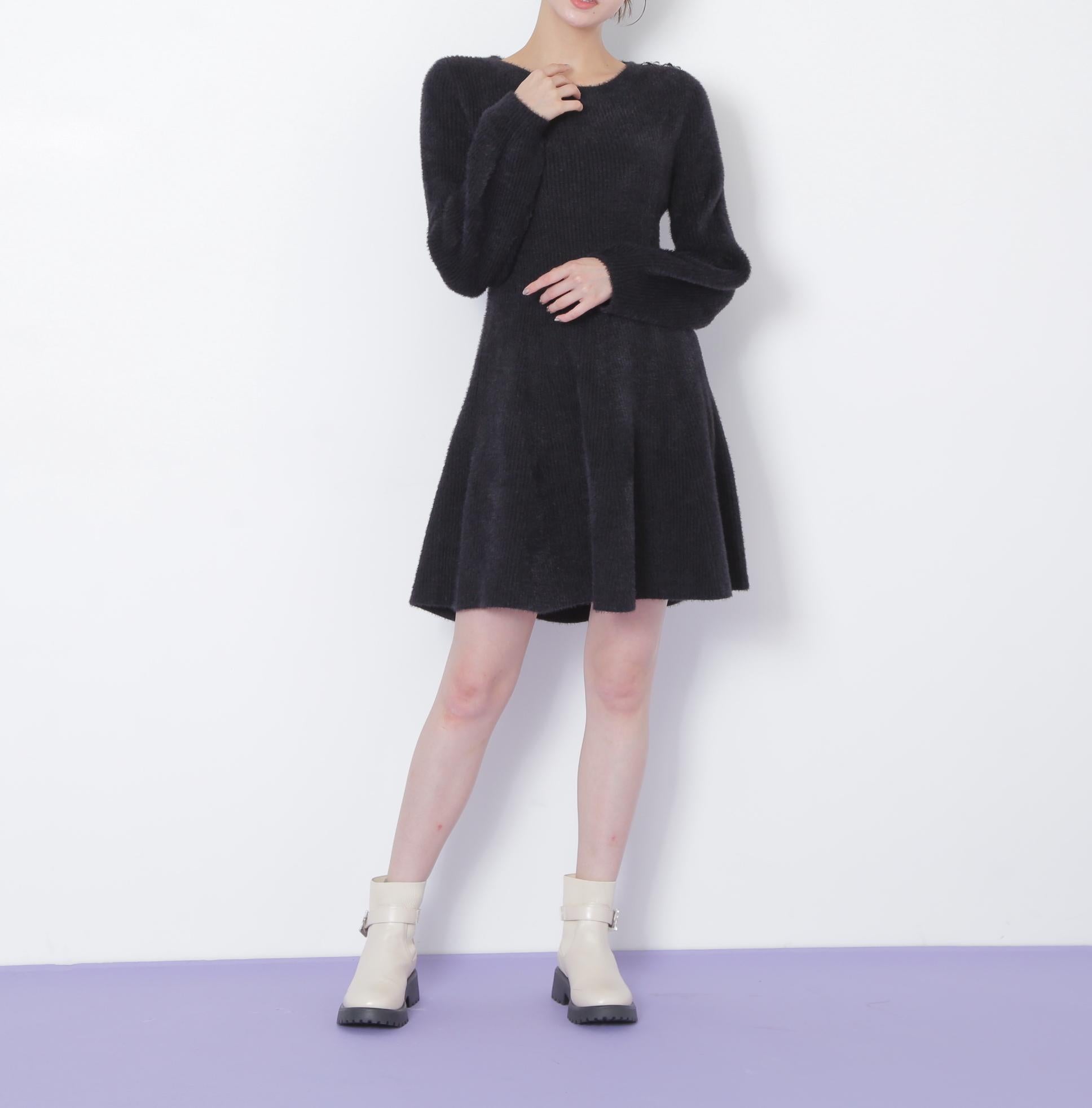 シャギーミニニットワンピース ブラック