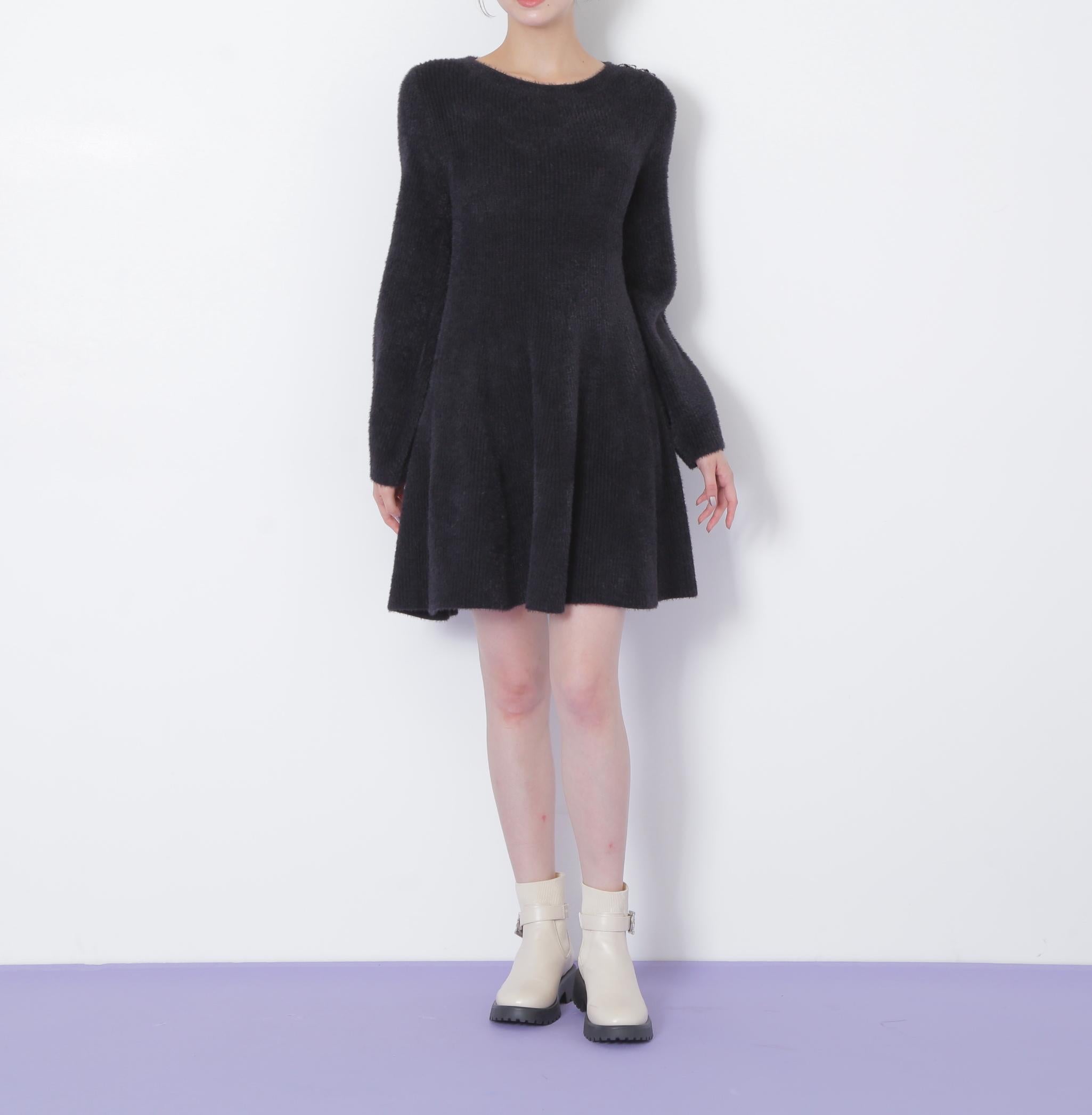シャギーミニニットワンピース ブラック