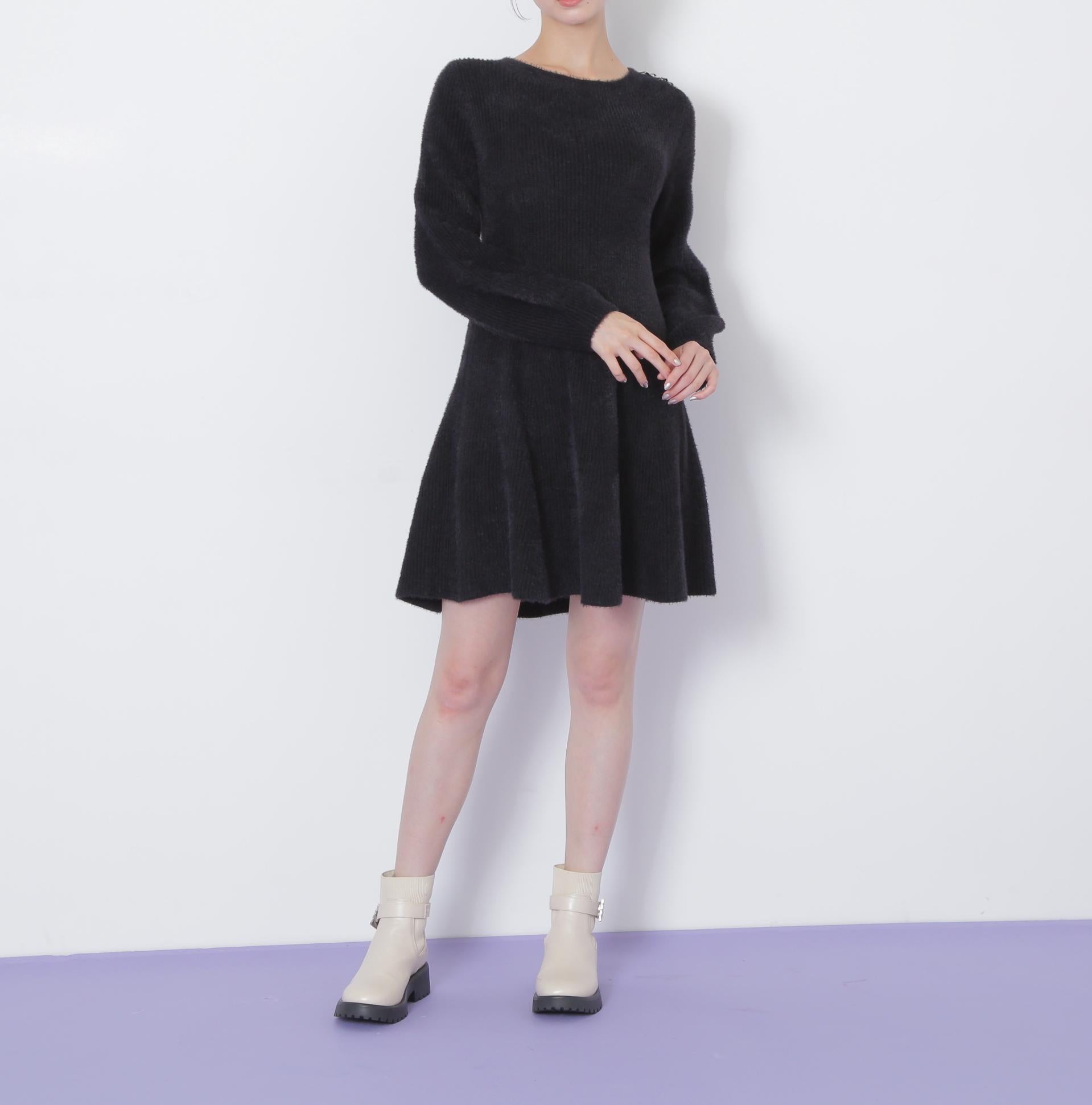 シャギーミニニットワンピース ブラック
