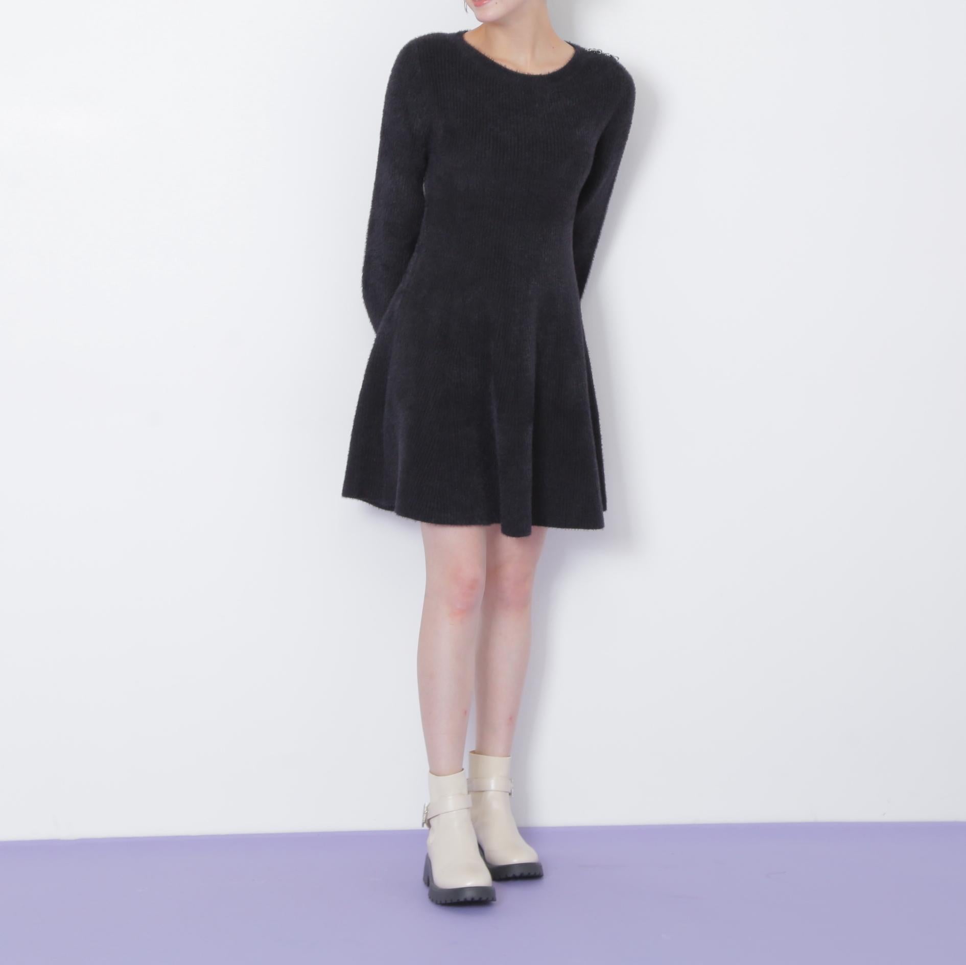 シャギーミニニットワンピース ブラック