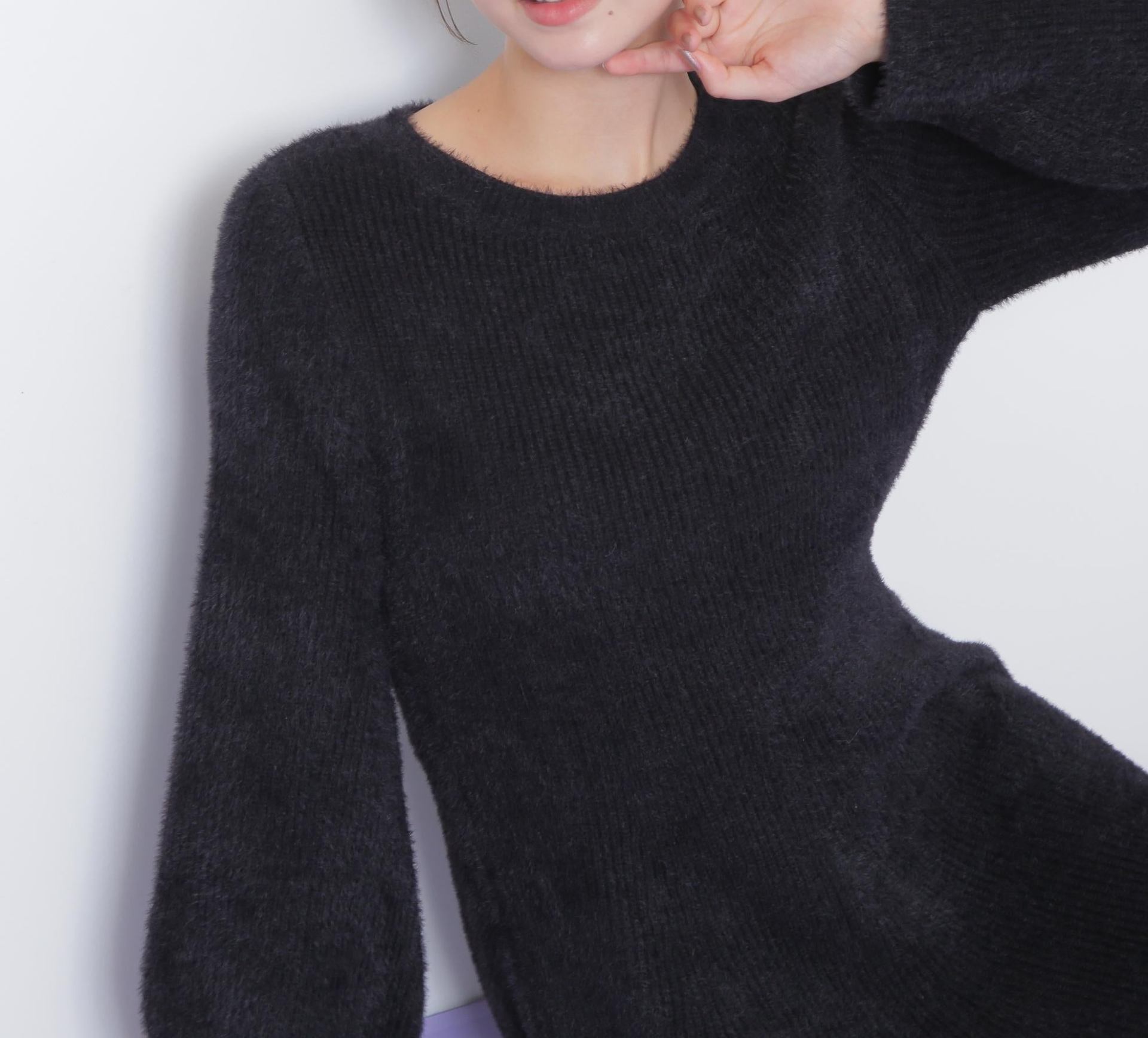 シャギーミニニットワンピース ブラック