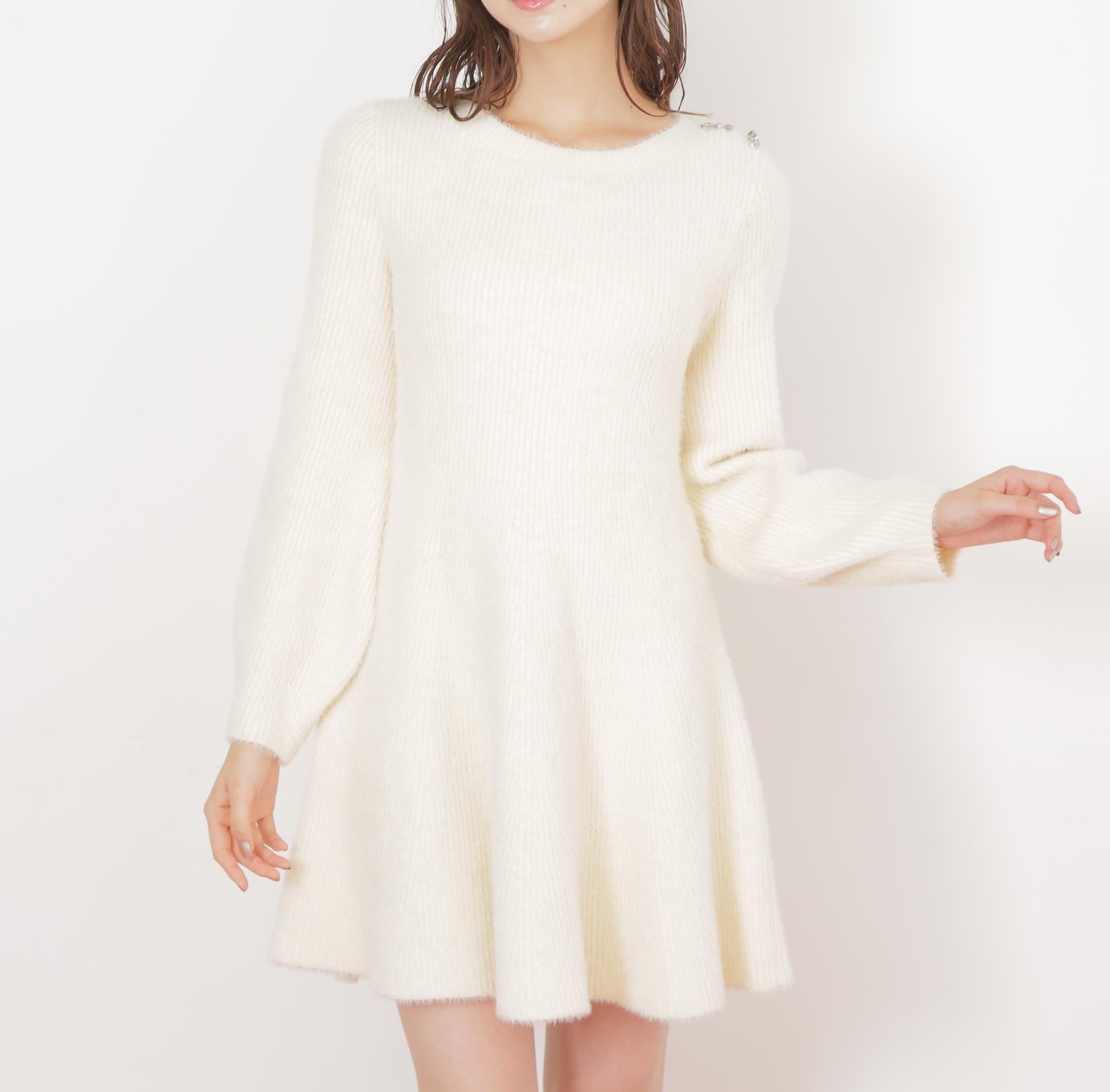 シャギーミニニットワンピース エクリュ