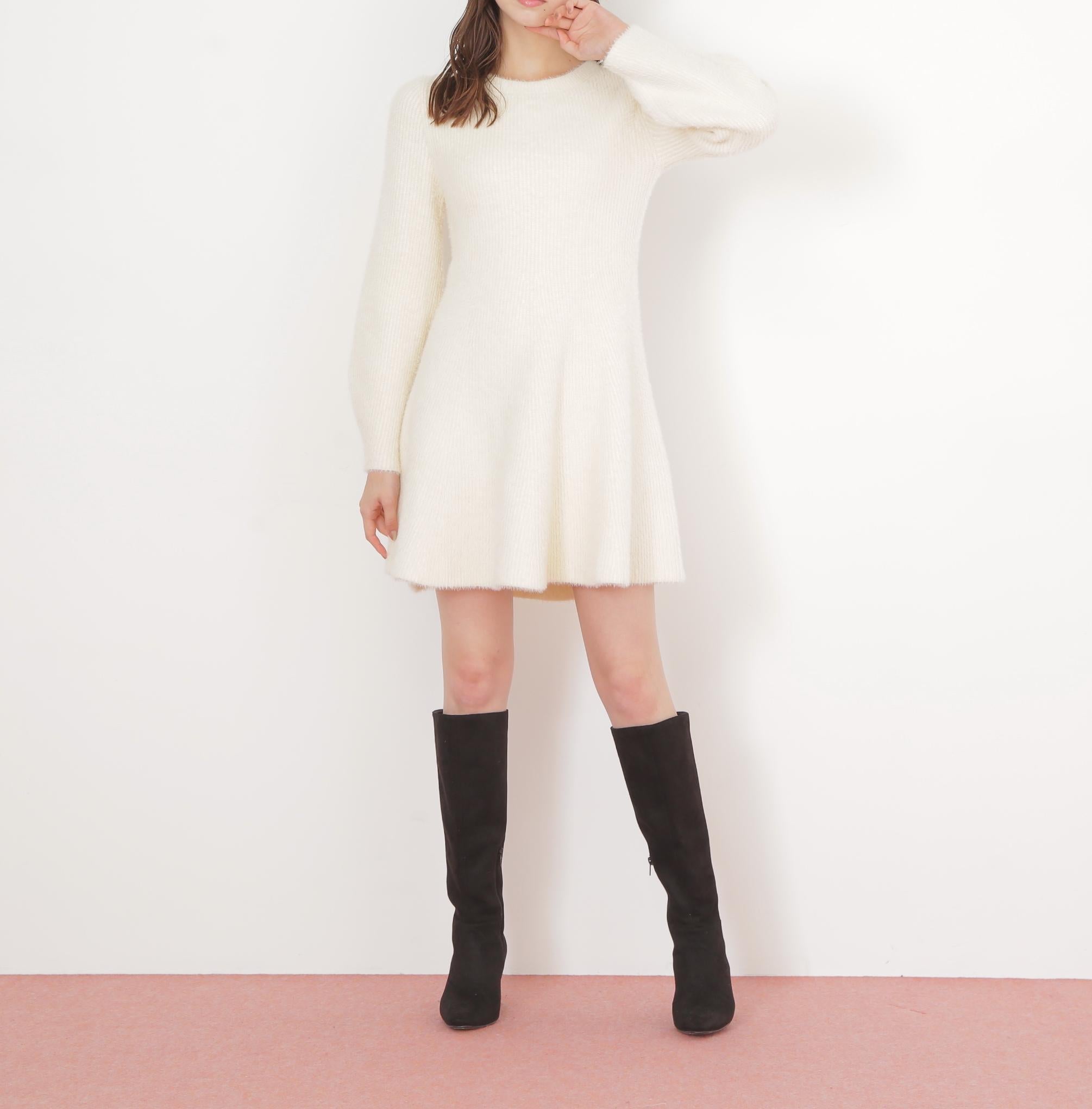 シャギーミニニットワンピース エクリュ