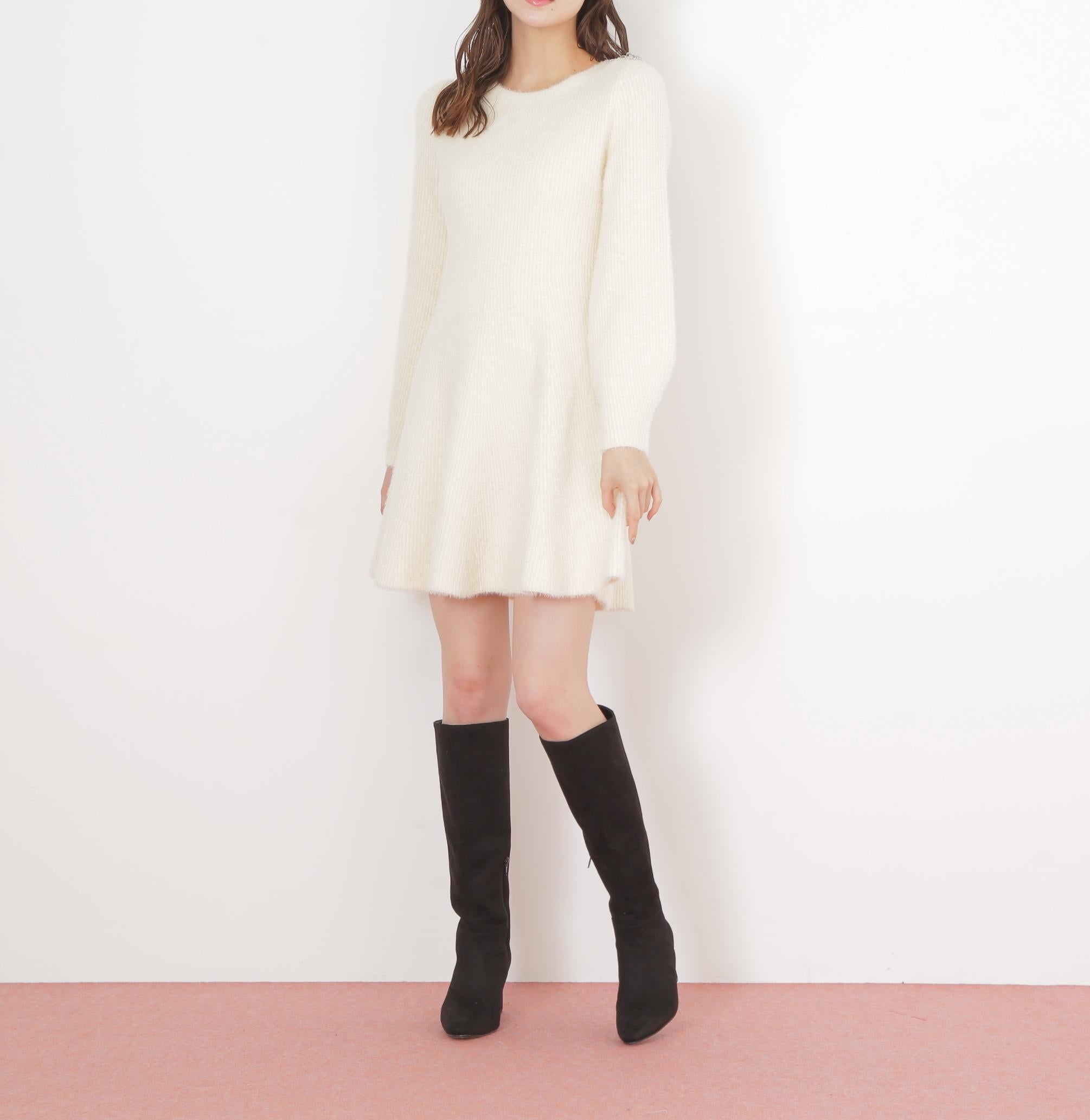 シャギーミニニットワンピース エクリュ