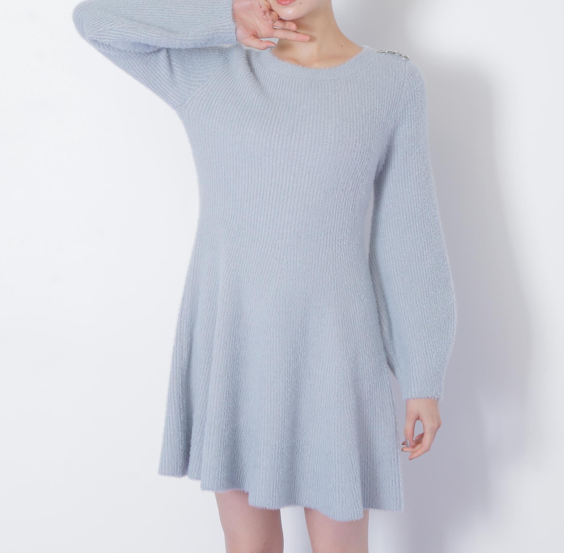シャギーミニニットワンピース ブルー