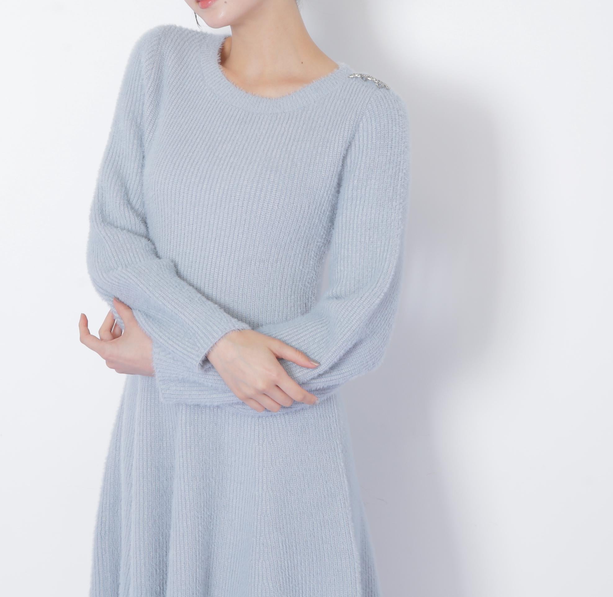 シャギーミニニットワンピース ブルー