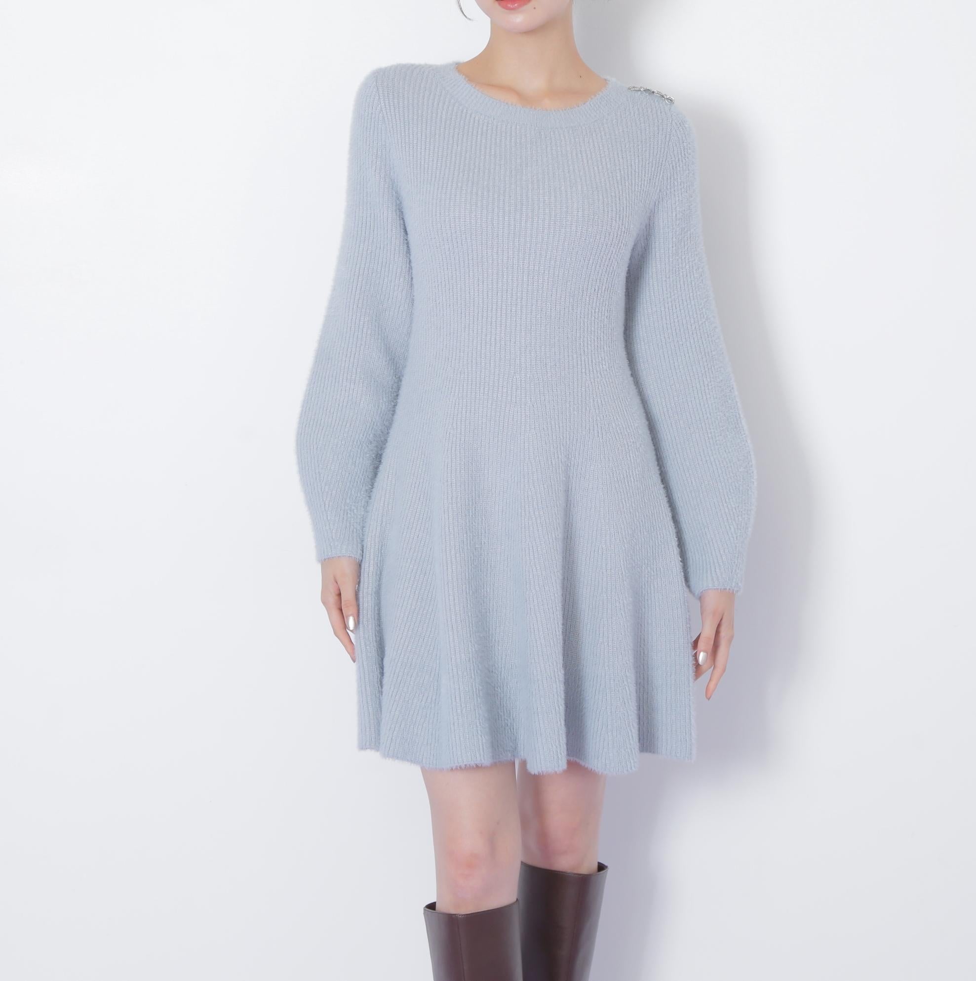 シャギーミニニットワンピース ブルー