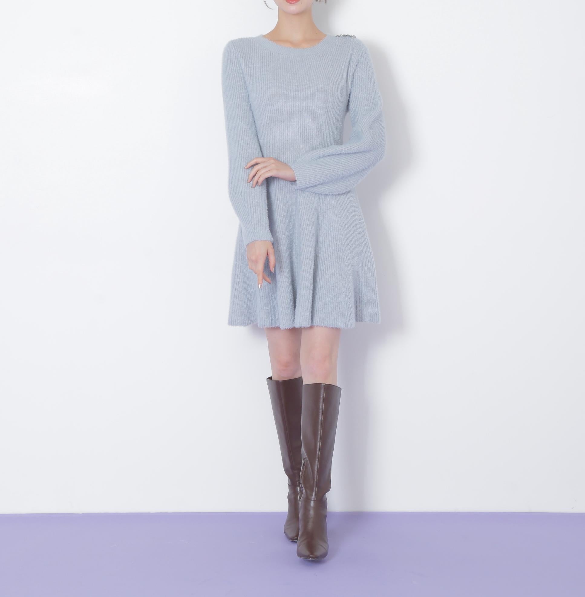 シャギーミニニットワンピース ブルー