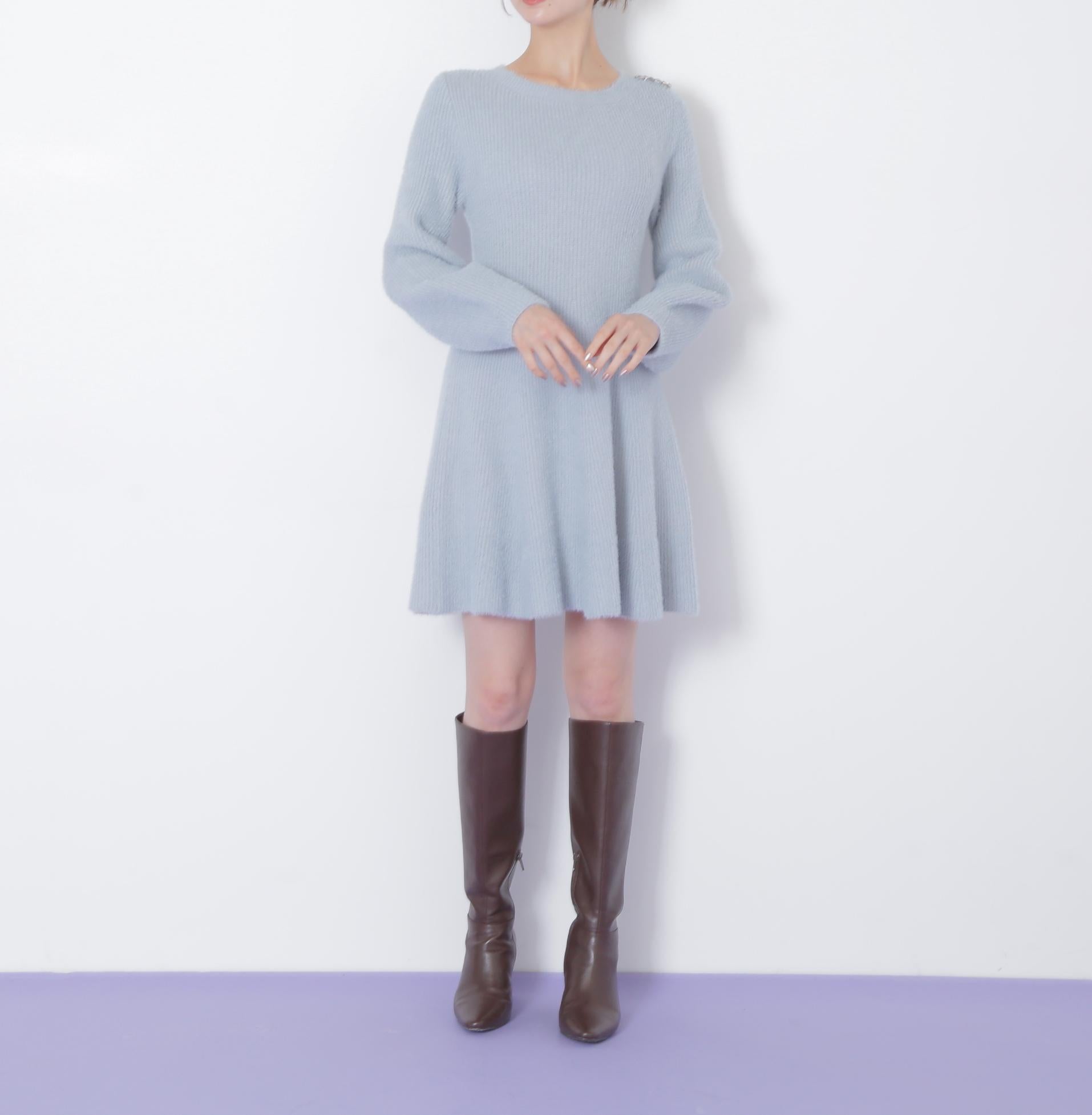 シャギーミニニットワンピース ブルー