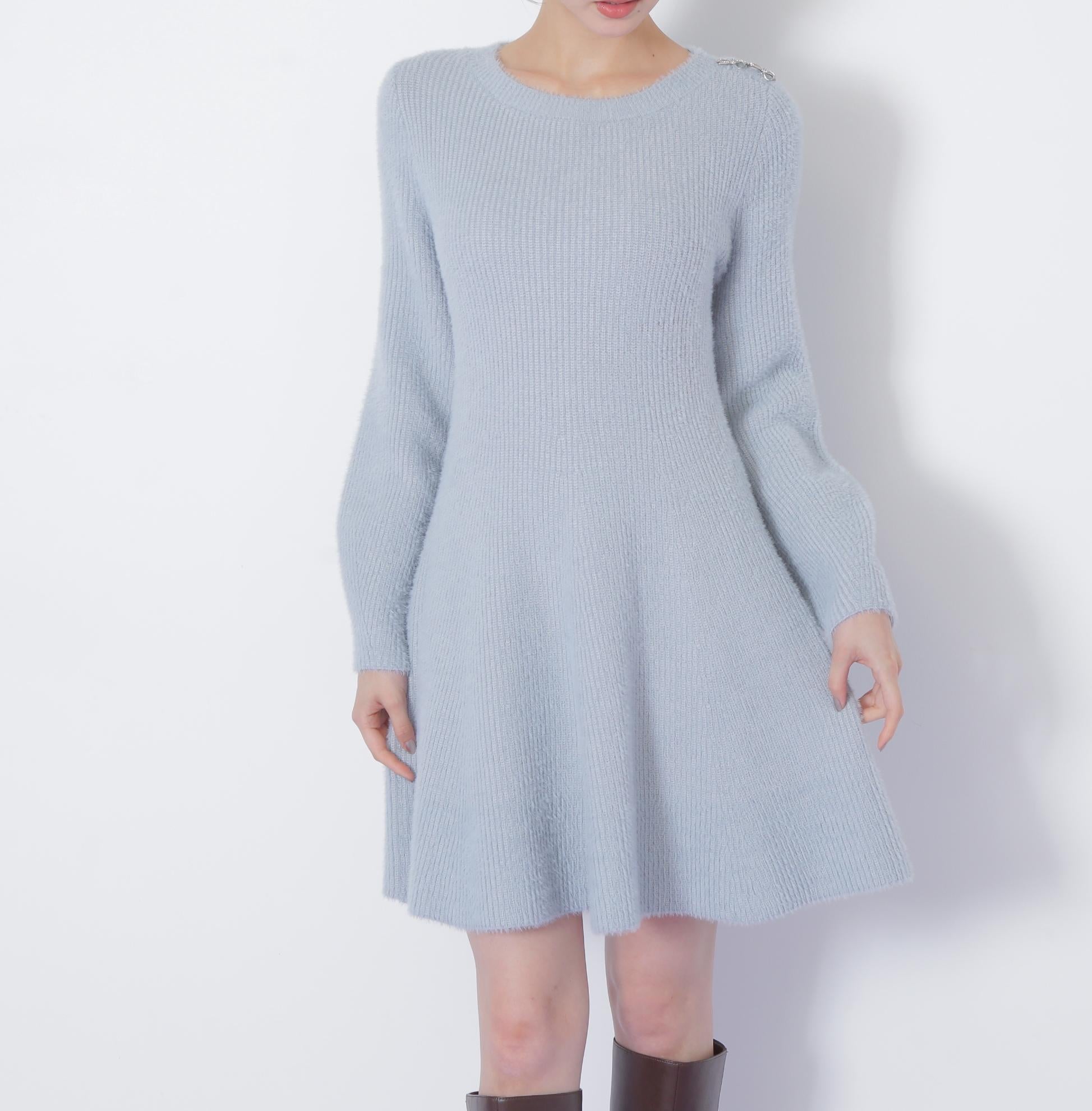 シャギーミニニットワンピース ブルー