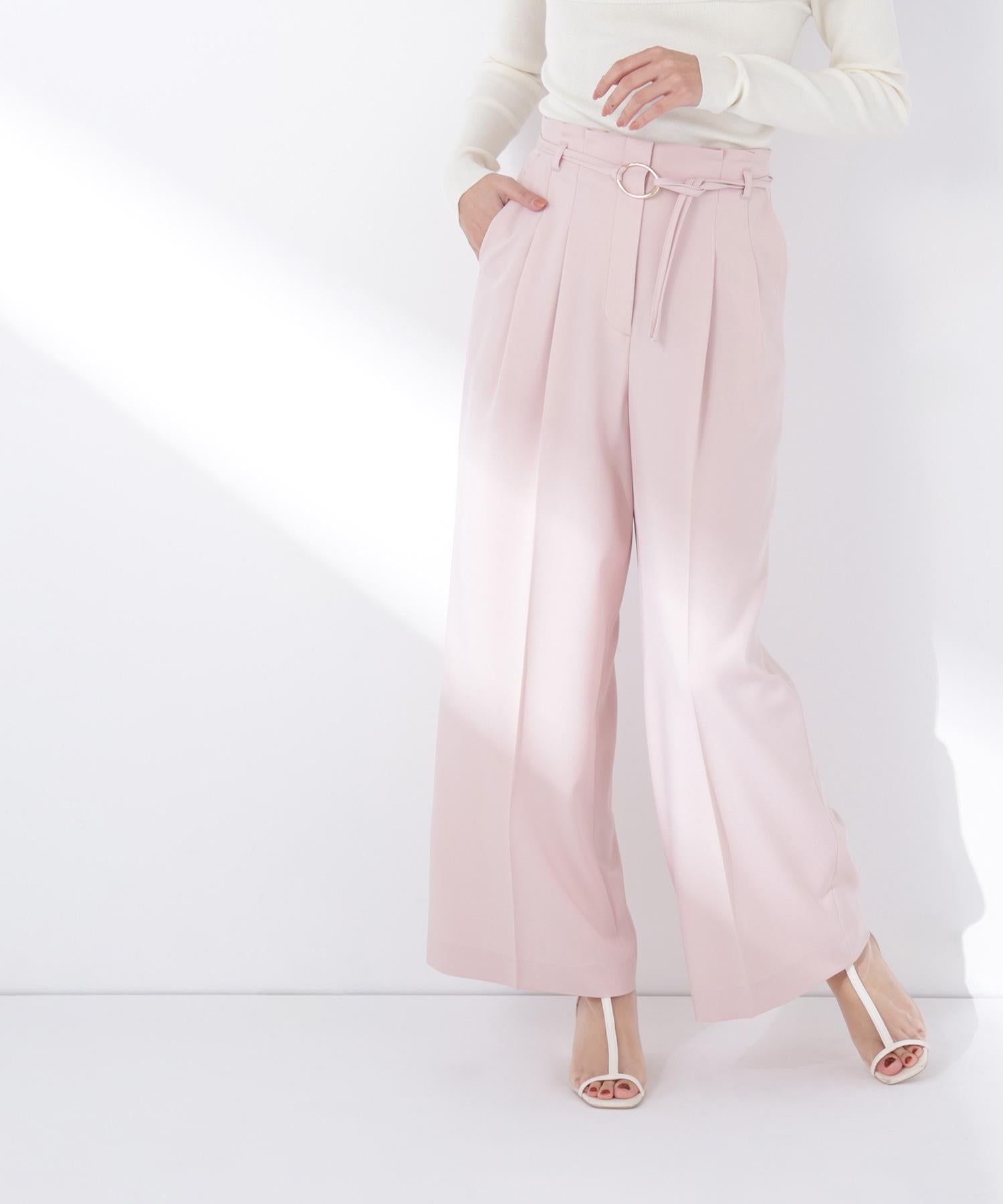 ダブルベルトワイドパンツ ピンク