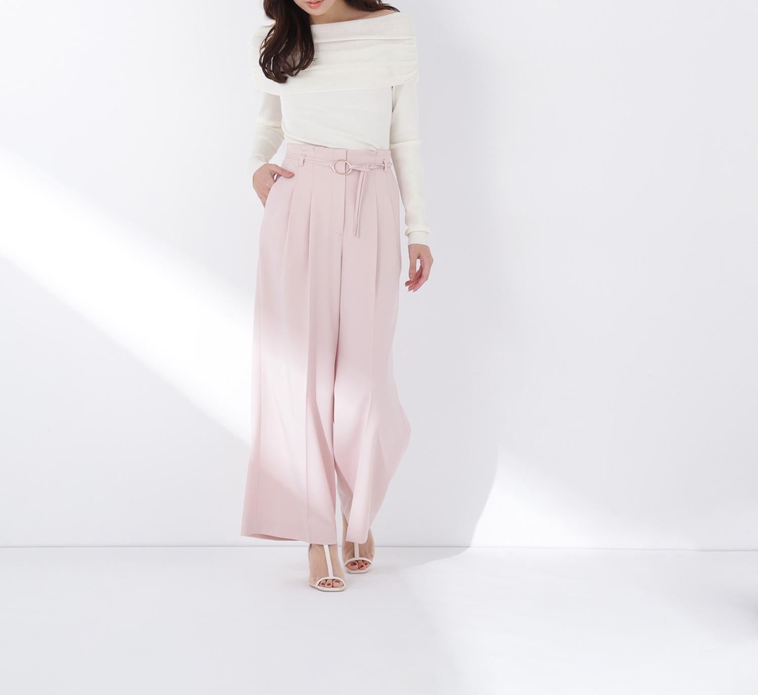 ダブルベルトワイドパンツ ピンク