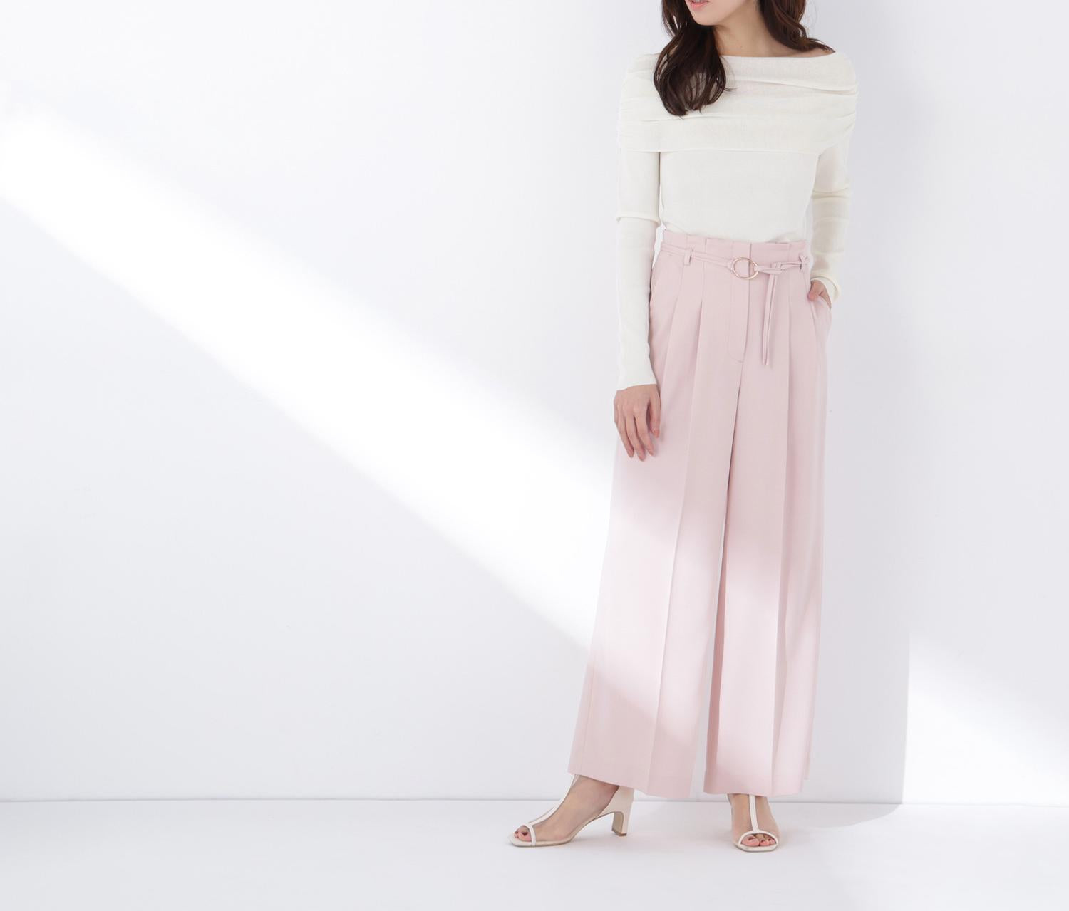 ダブルベルトワイドパンツ ピンク