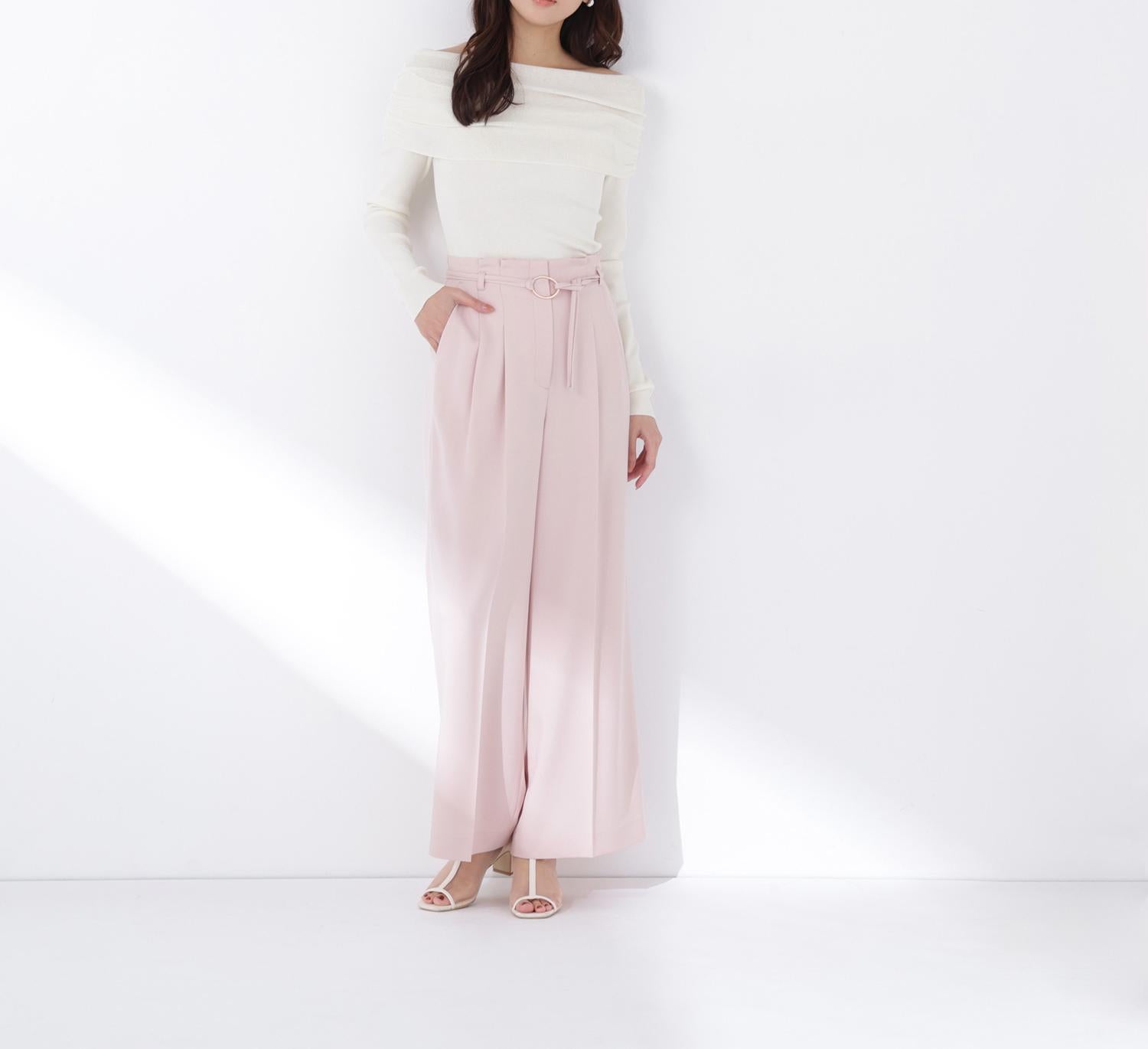 ダブルベルトワイドパンツ ピンク