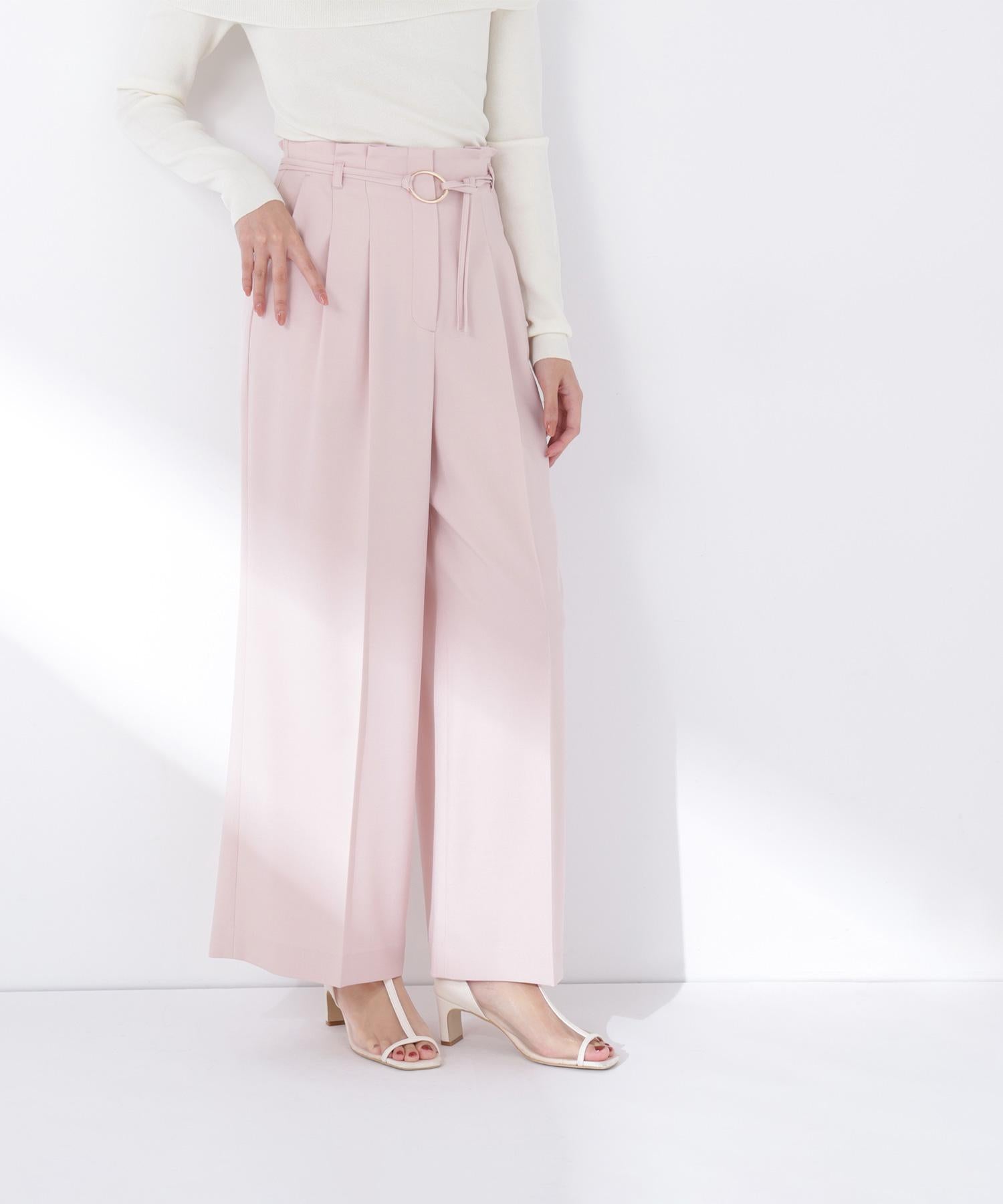 ダブルベルトワイドパンツ ピンク