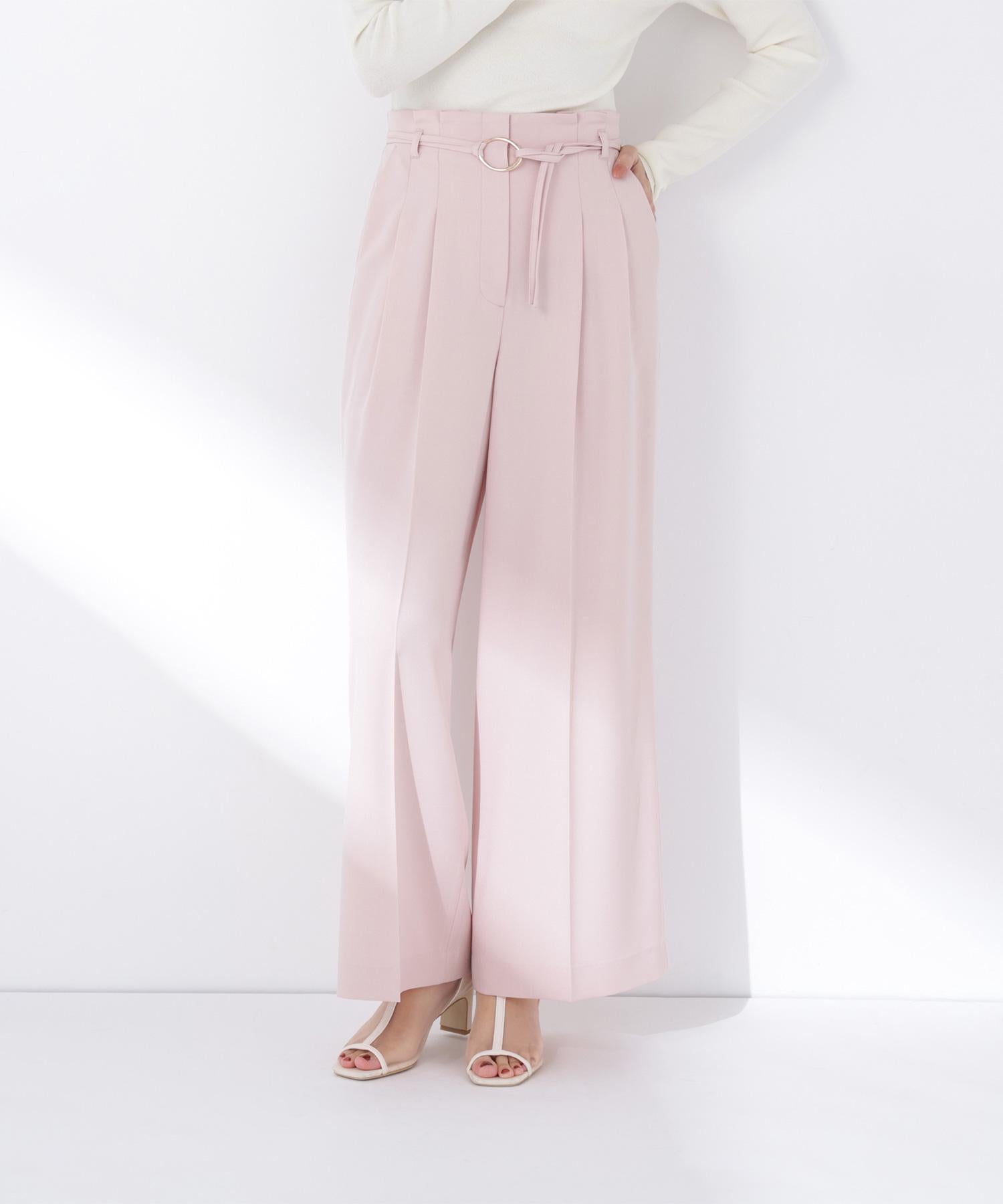 ダブルベルトワイドパンツ ピンク