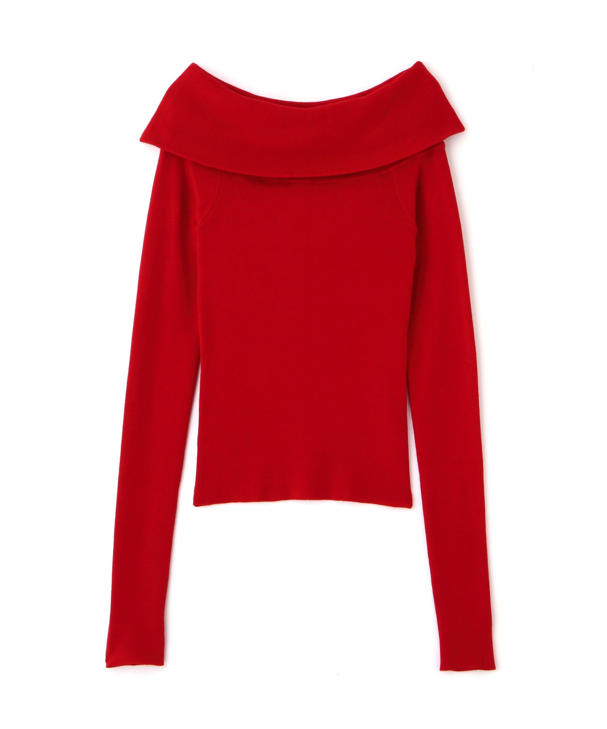 オフショルダー2WAYニットプルオーバー レッド