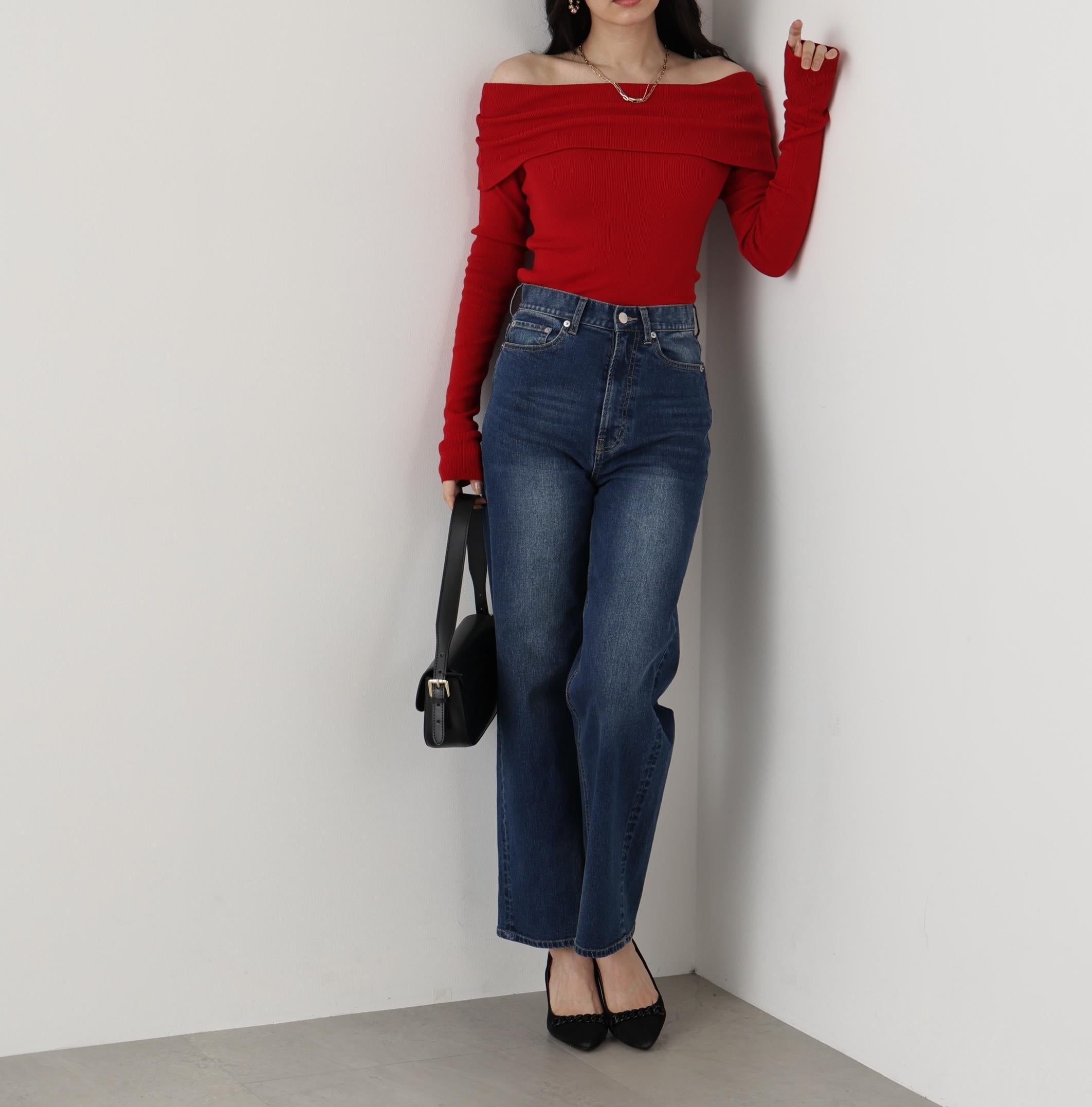 ◆オフショルダー2WAYニットプルオーバー レッド