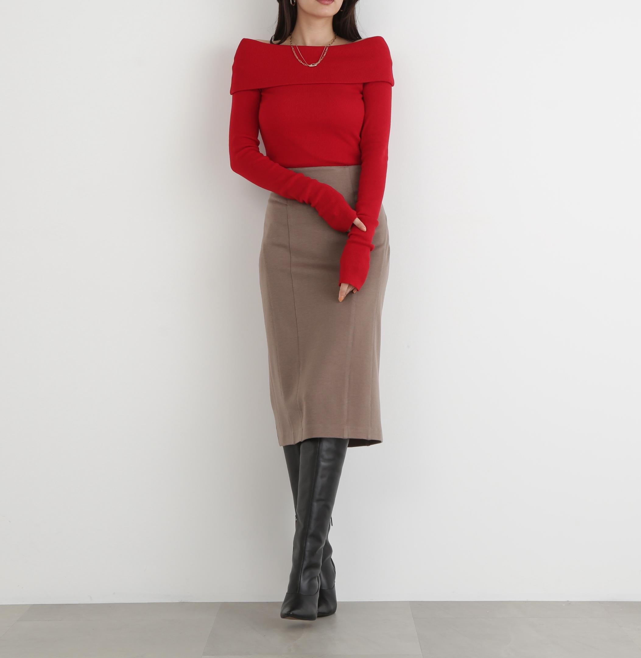 ◆オフショルダー2WAYニットプルオーバー レッド