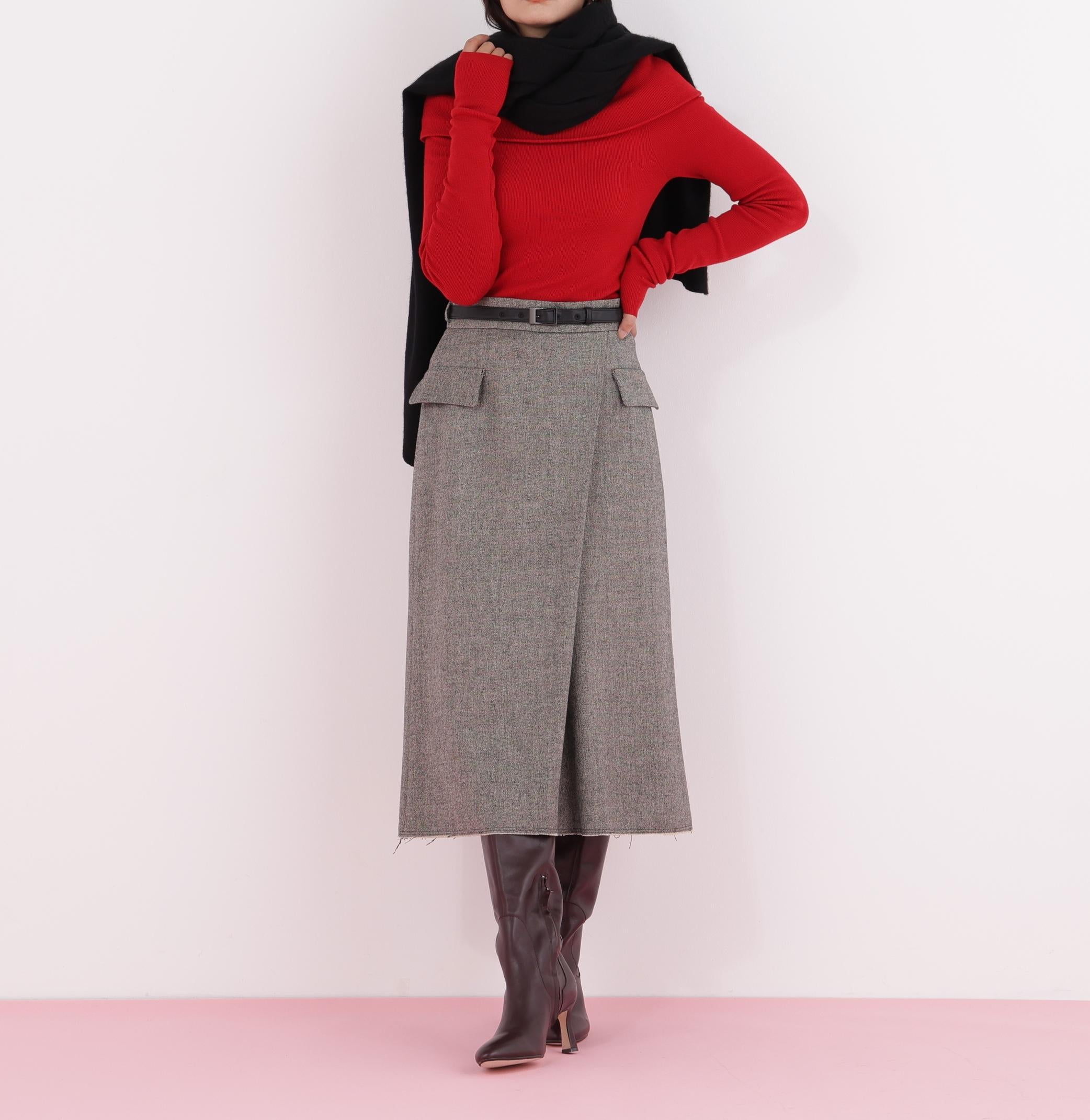 ◆オフショルダー2WAYニットプルオーバー レッド