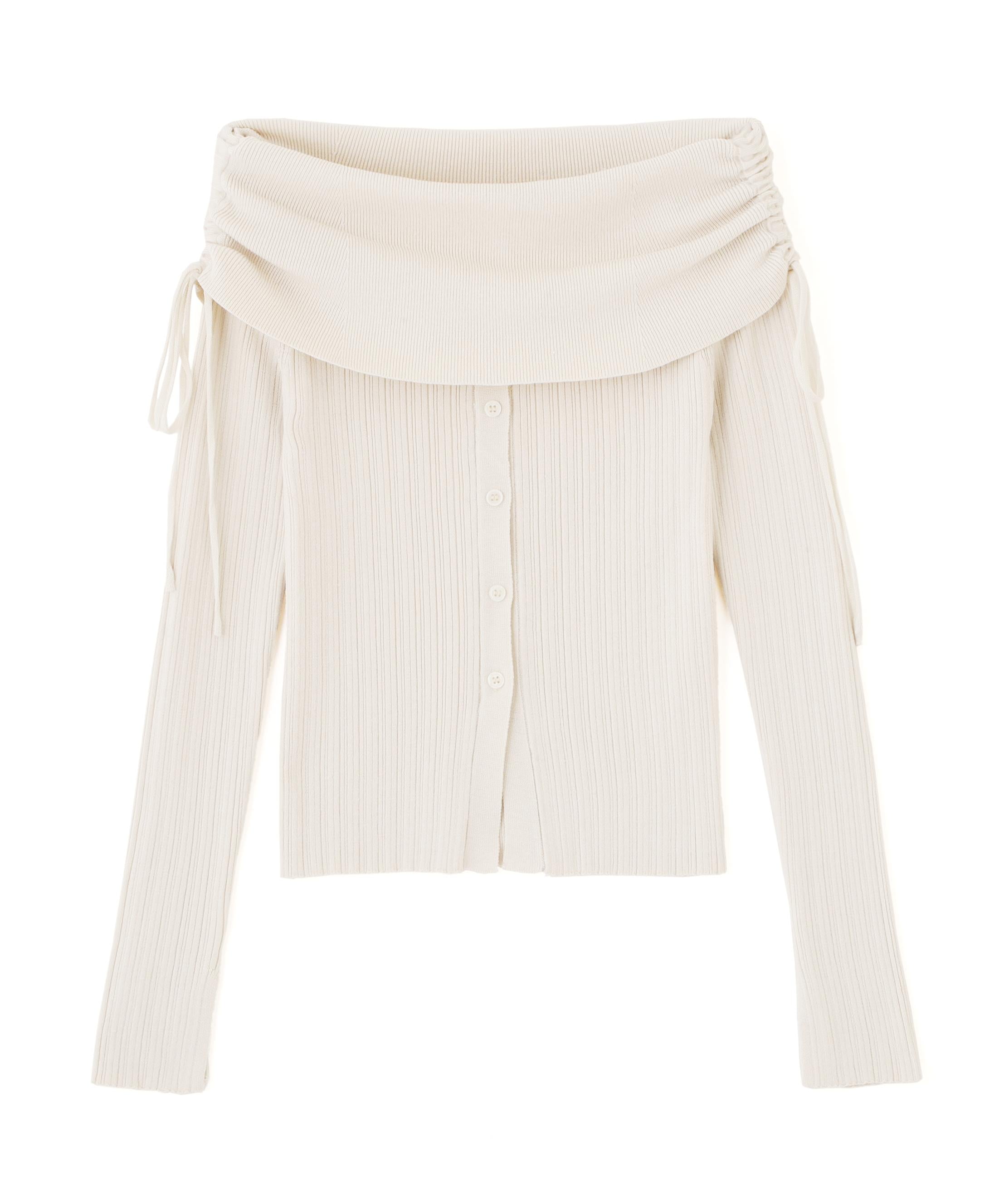 リボンシャーリングオフショルダーニット オフ