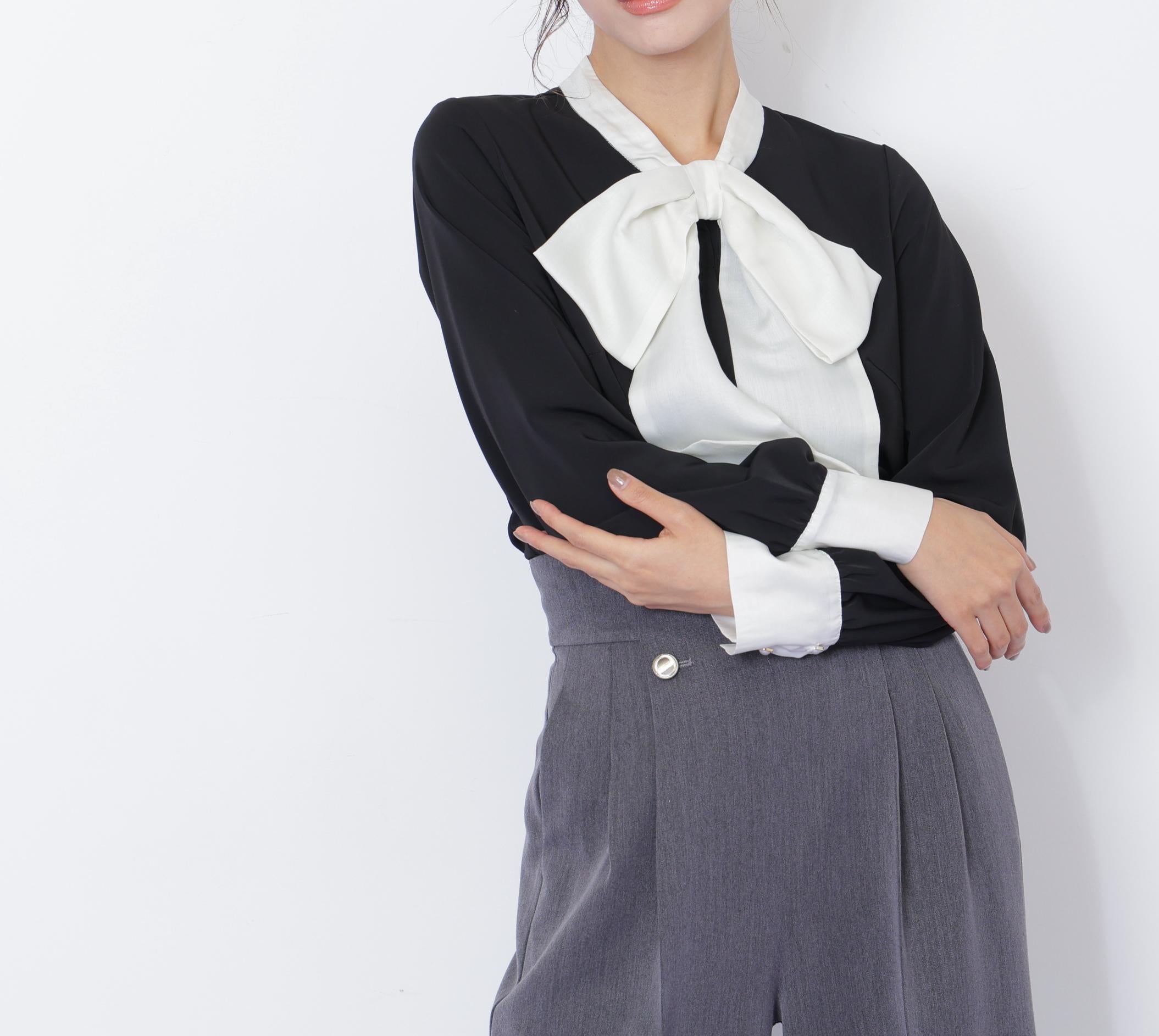 ビッグボウタイブラウス ブラック